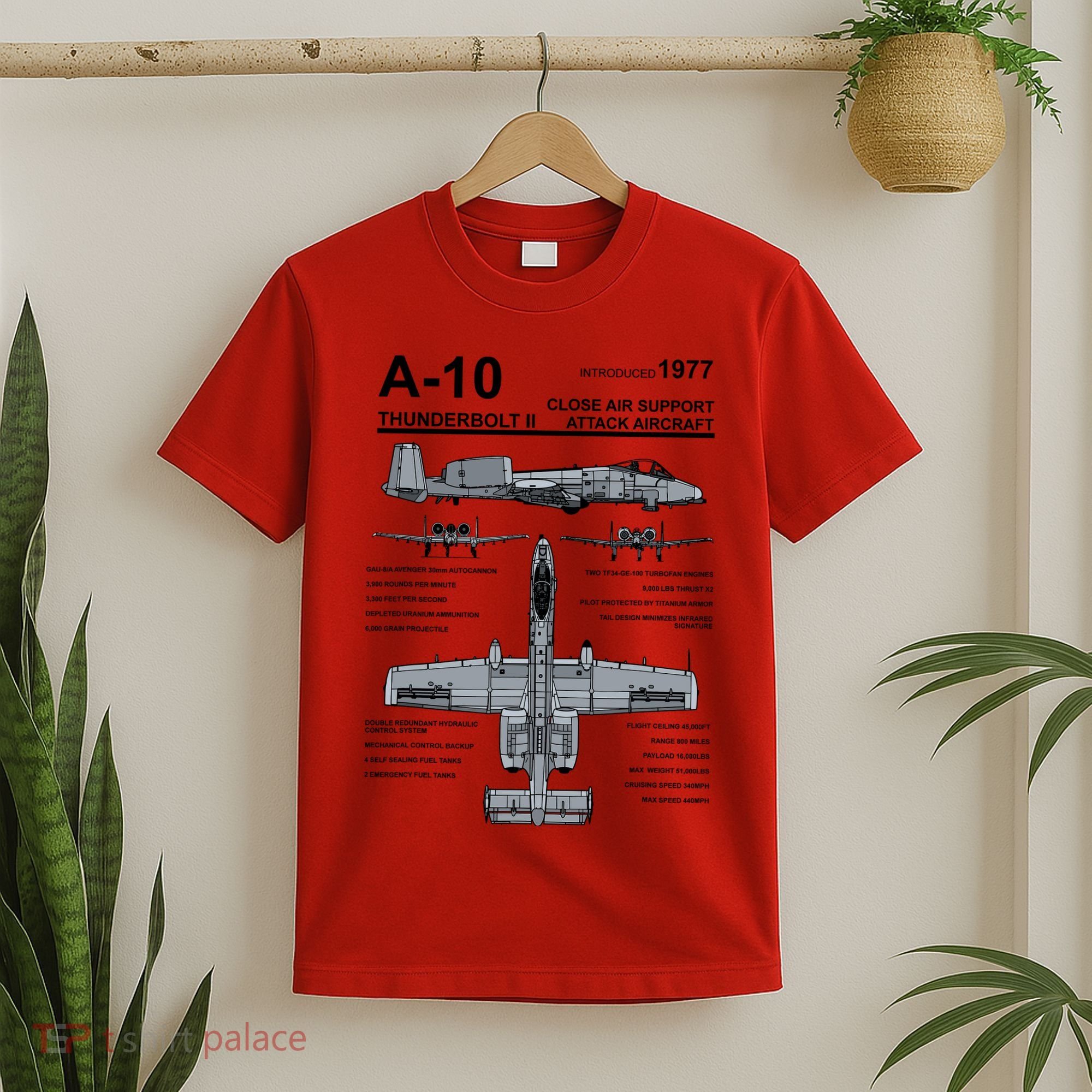 A10 Thunderbolt Ii Warthog Military Jet Spec Diagram T-Shirt