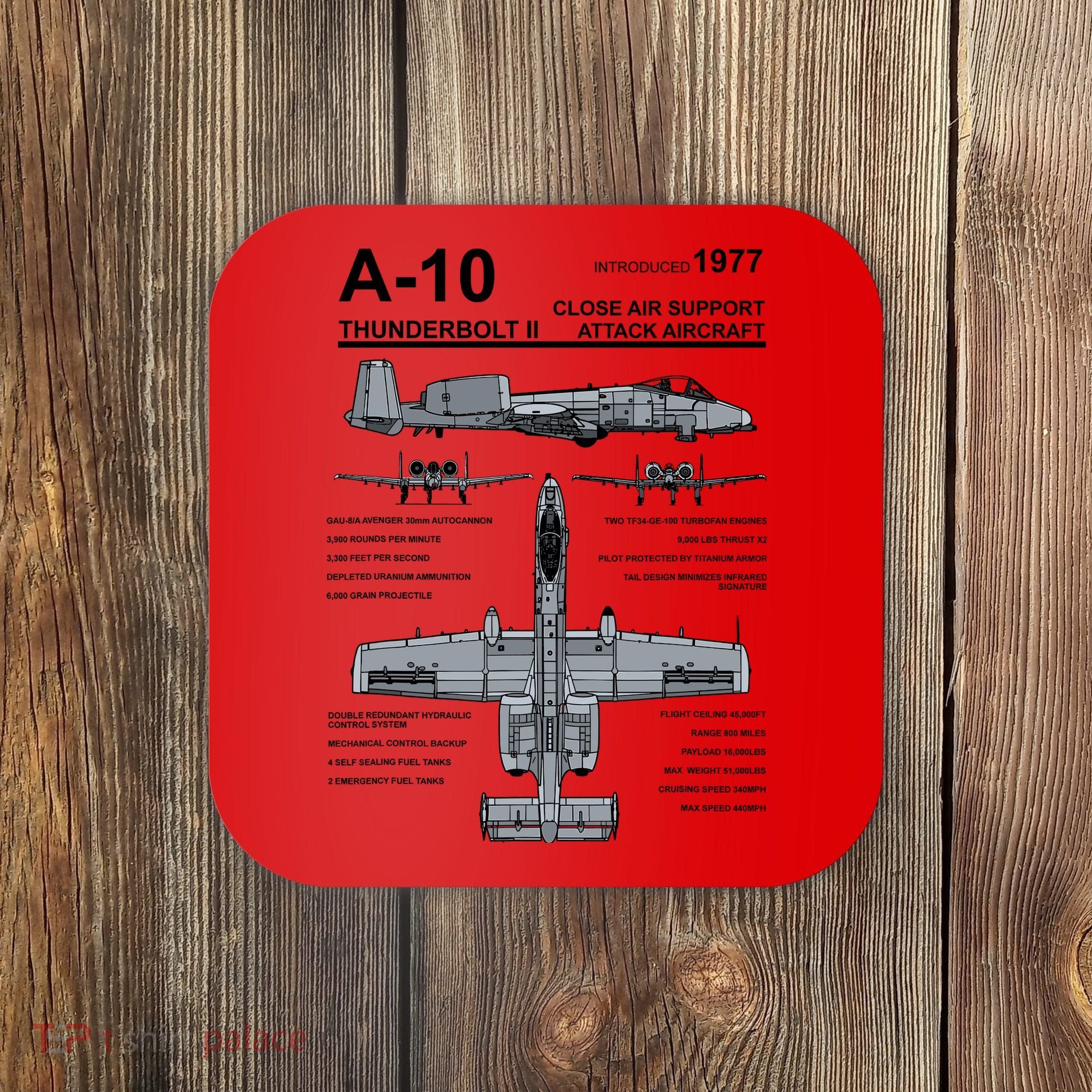 A10 Thunderbolt Ii Warthog Military Jet Spec Diagram Coaster