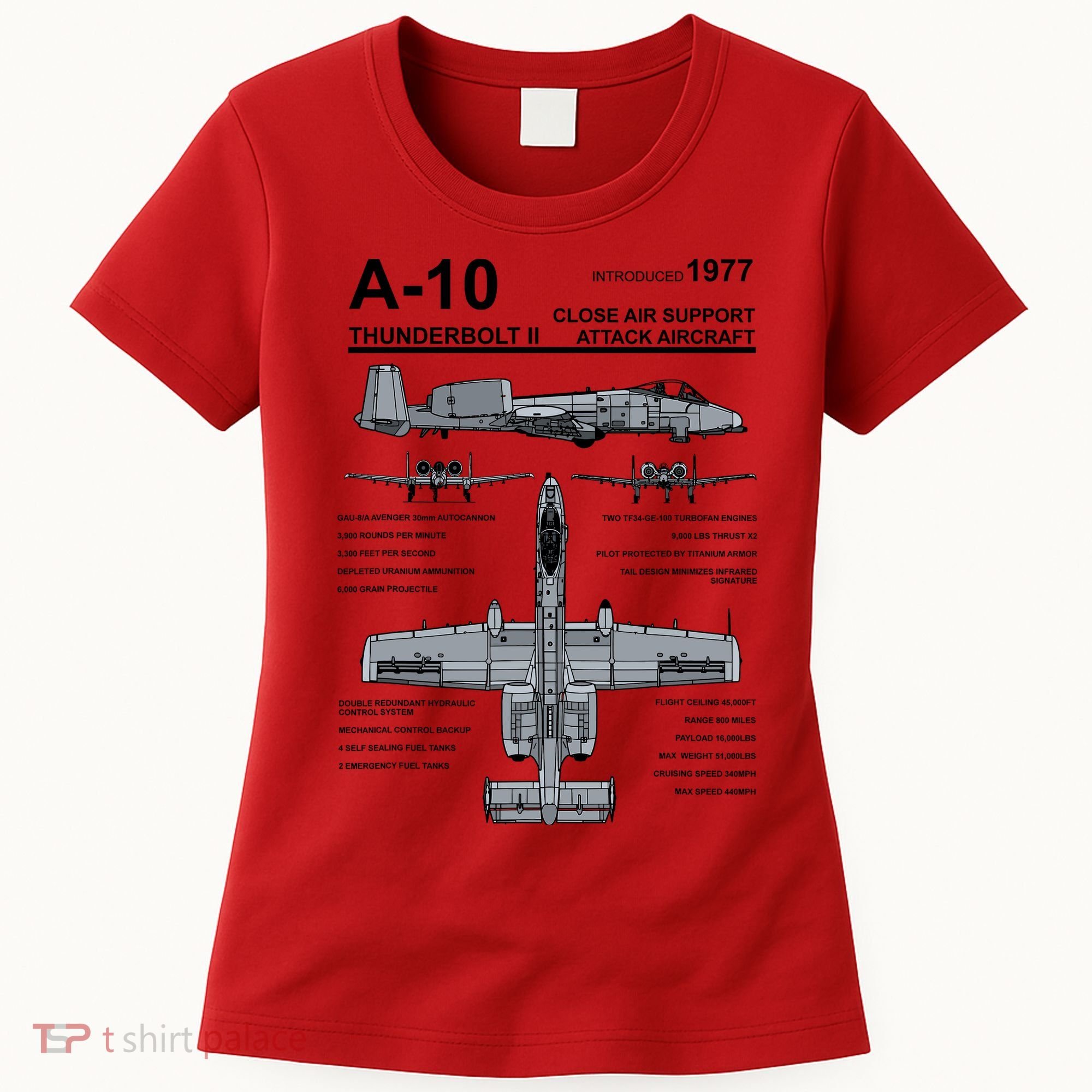A10 Thunderbolt Ii Warthog Military Jet Spec Diagram Women's T-Shirt