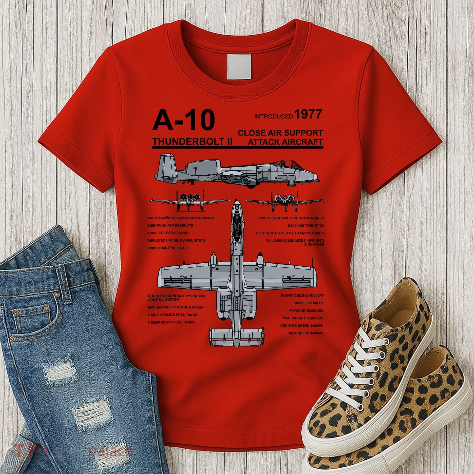 A10 Thunderbolt Ii Warthog Military Jet Spec Diagram Women's T-Shirt