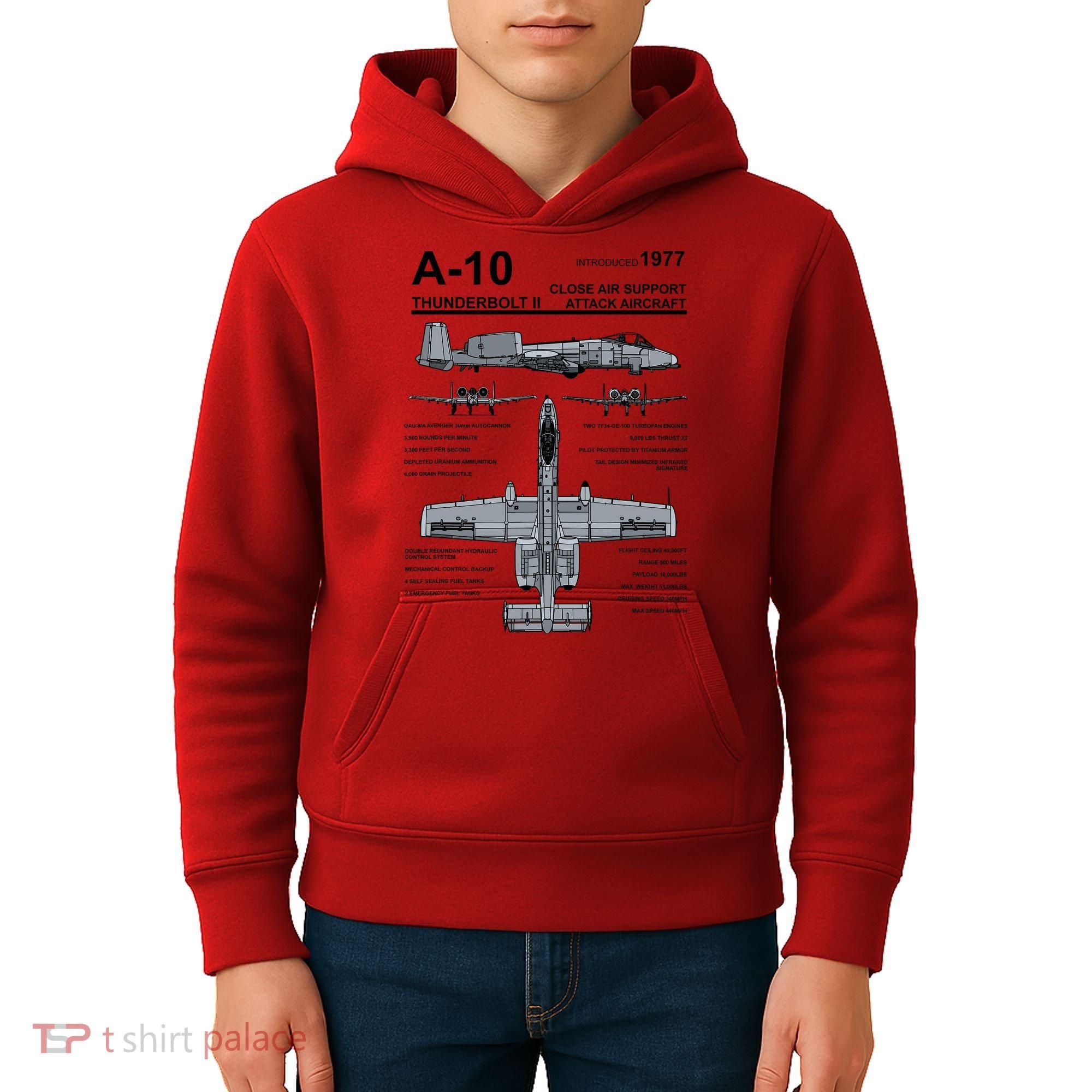 A10 Thunderbolt Ii Warthog Military Jet Spec Diagram Kids Hoodie