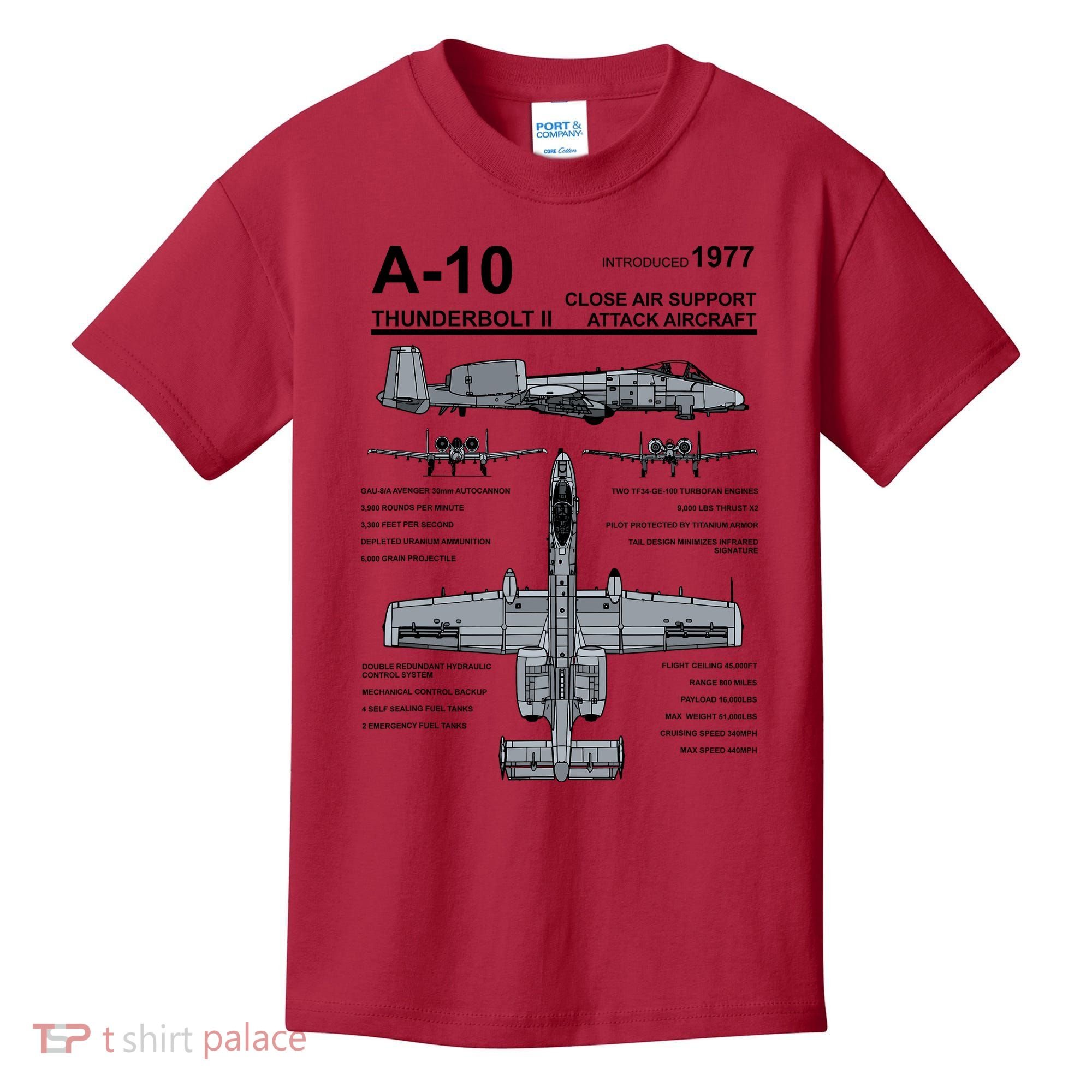 A10 Thunderbolt Ii Warthog Military Jet Spec Diagram Kids T-Shirt