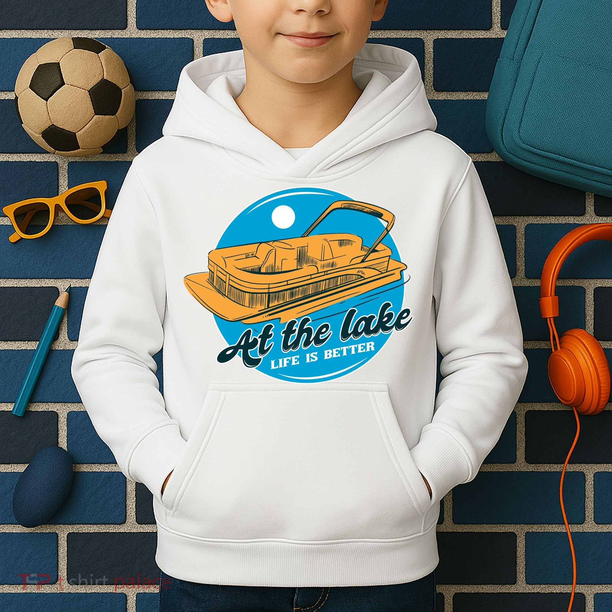 At The Lake Life Is Better Pontoon Kids Hoodie