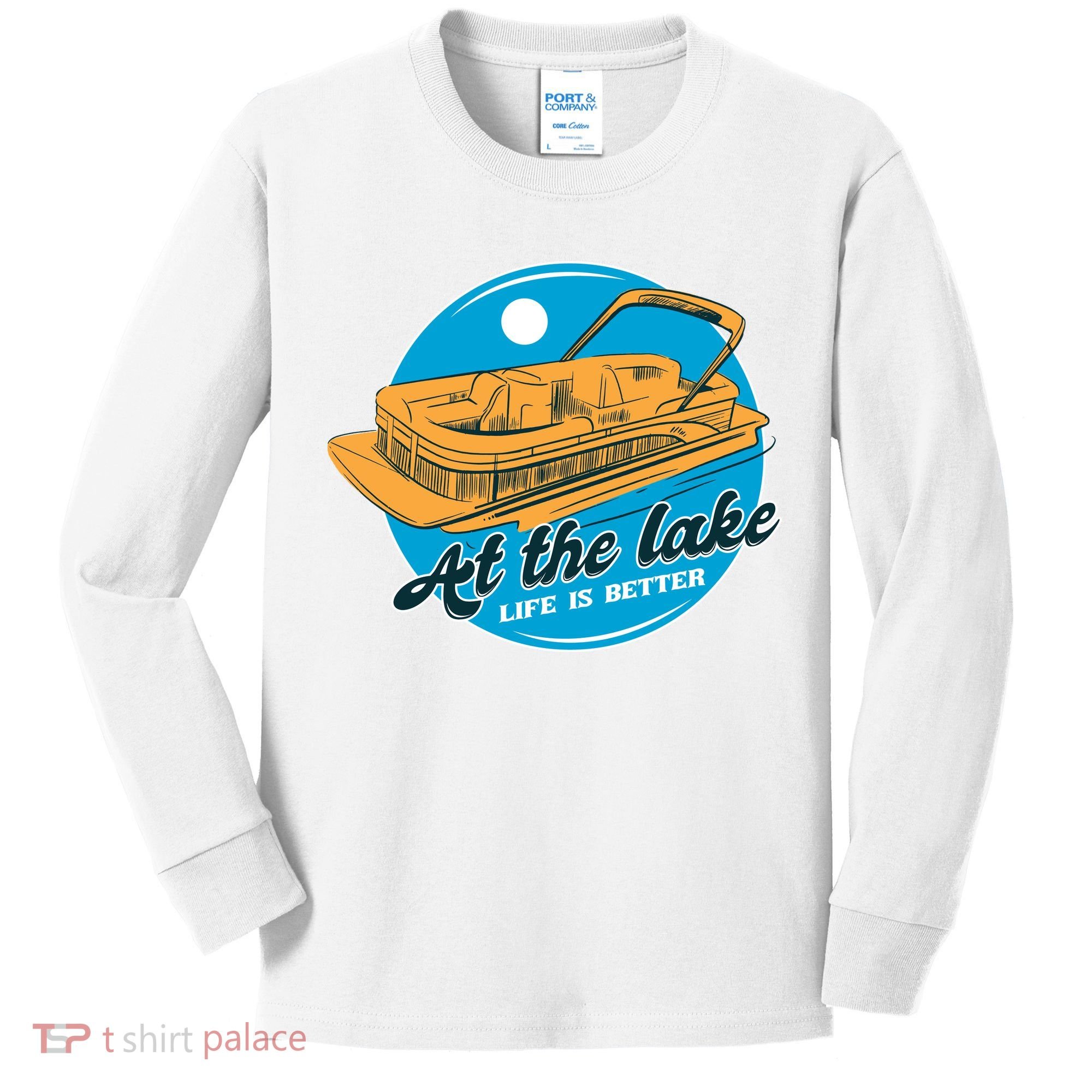At The Lake Life Is Better Pontoon Kids Long Sleeve Shirt