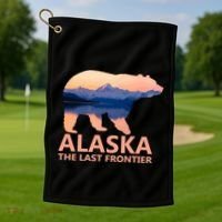 Alaska The Last Frontier Grizzly Bear Lake Gift Funny Gift Golf Towel thumb 1