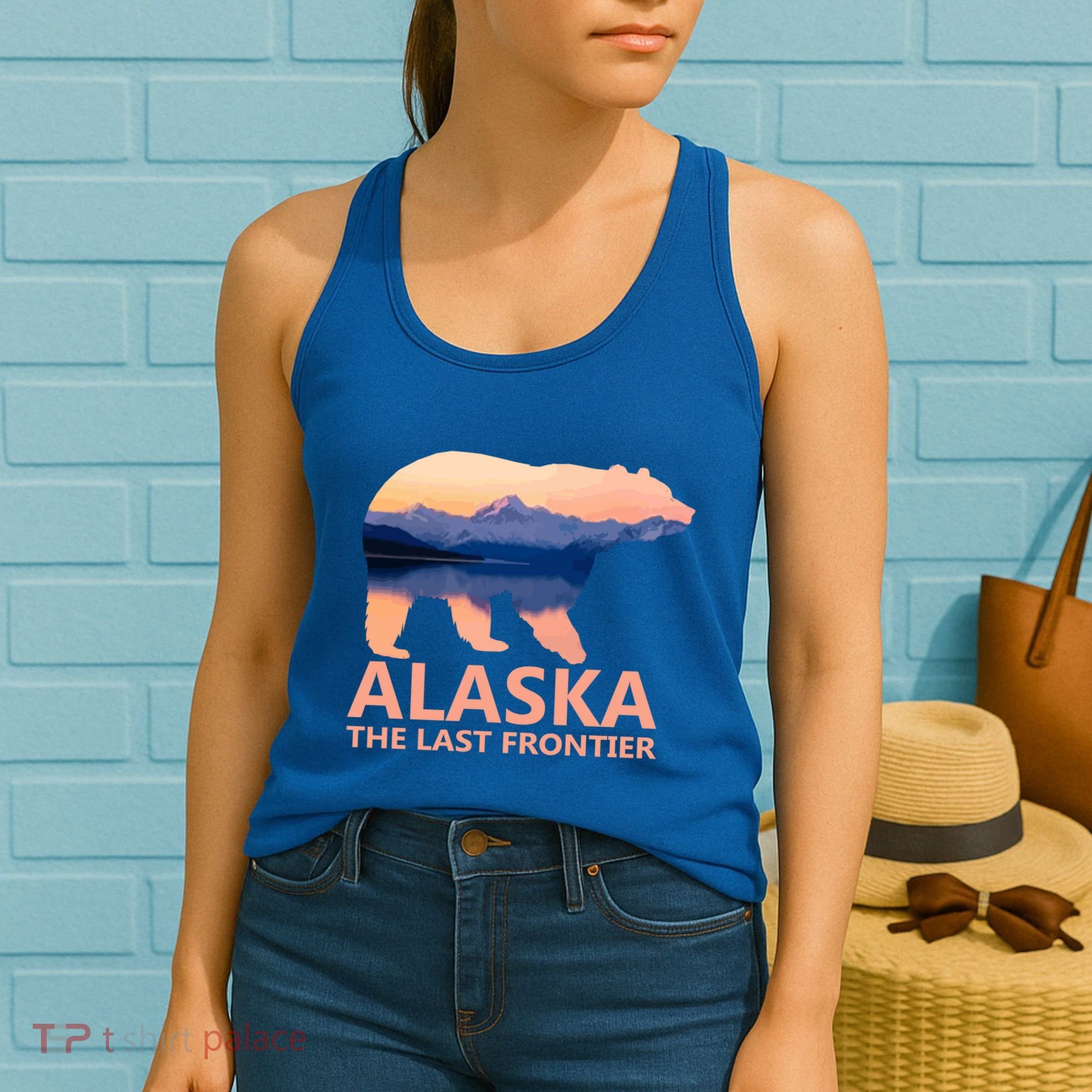 Alaska The Last Frontier Grizzly Bear Lake Gift Funny Gift Women's Tank Top