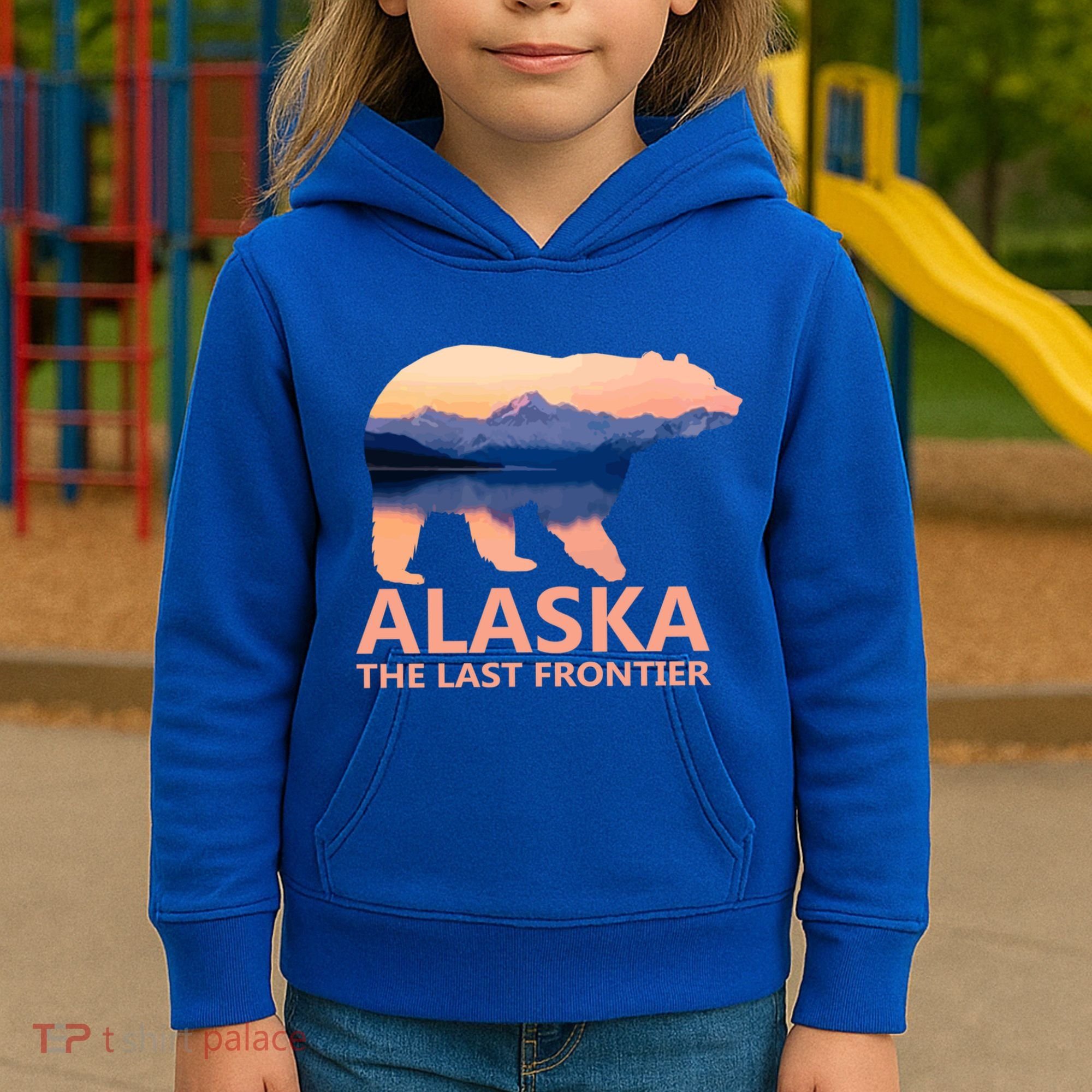Alaska The Last Frontier Grizzly Bear Lake Gift Funny Gift Kids Hoodie