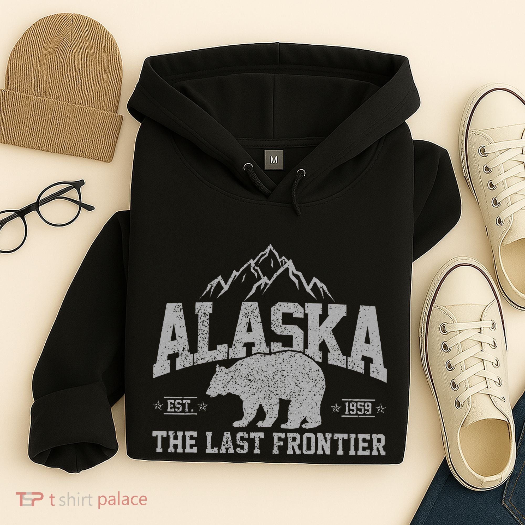 Alaska The Last Frontier Est 1959 Grizzly Bear Mountains Hoodie