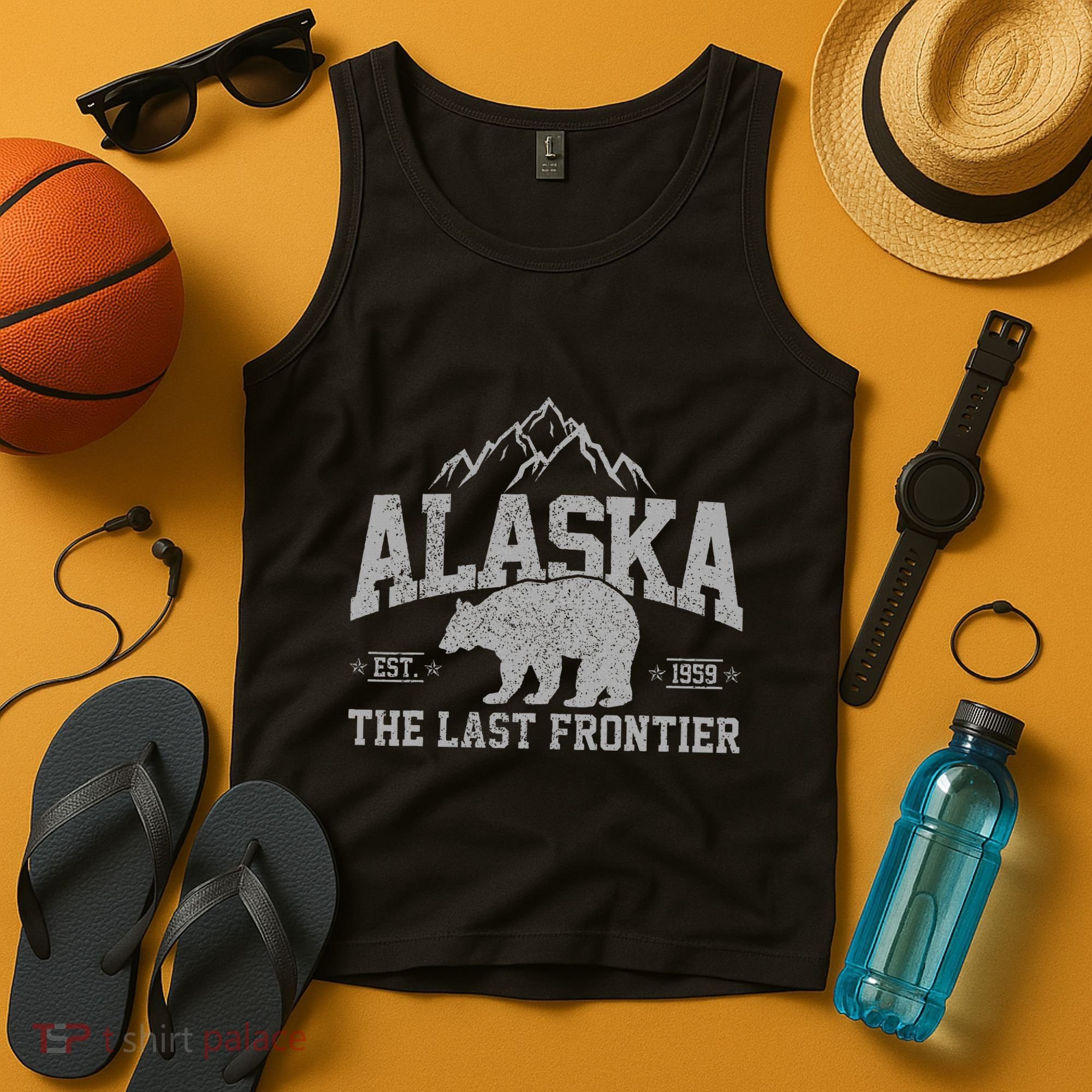 Alaska The Last Frontier Est 1959 Grizzly Bear Mountains Tank Top