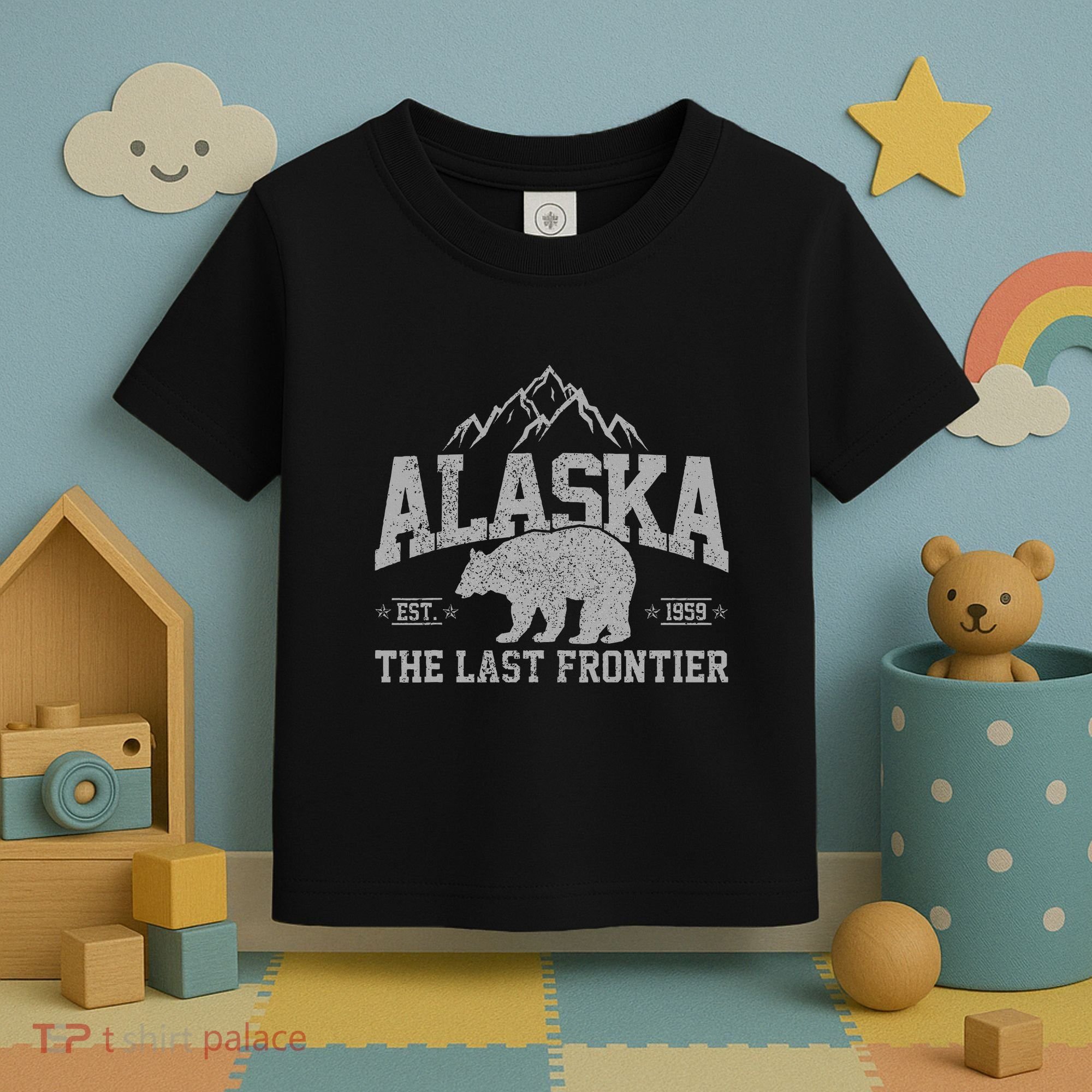 Alaska The Last Frontier Est 1959 Grizzly Bear Mountains Toddler T-Shirt