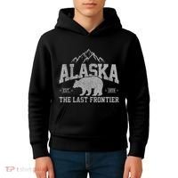 Alaska The Last Frontier Est 1959 Grizzly Bear Mountains Kids Hoodie thumb 4