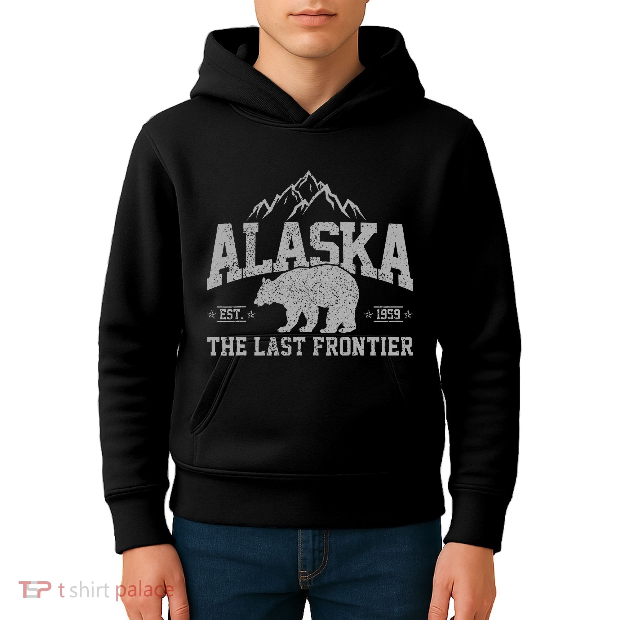 Alaska The Last Frontier Est 1959 Grizzly Bear Mountains Kids Hoodie