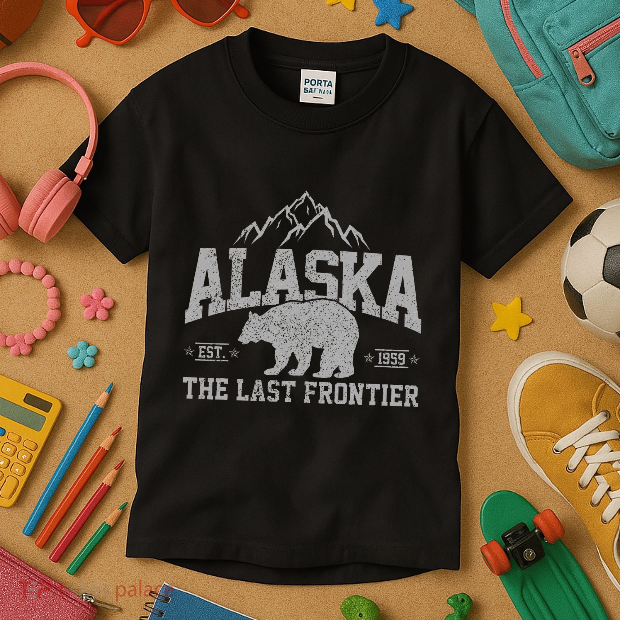Alaska The Last Frontier Est 1959 Grizzly Bear Mountains Kids T-Shirt