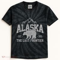 Alaska The Last Frontier Est 1959 Grizzly Bear Mountains Kids Tie-Dye T-Shirt thumb 0