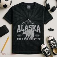 Alaska The Last Frontier Est 1959 Grizzly Bear Mountains Kids Tie-Dye T-Shirt thumb 2