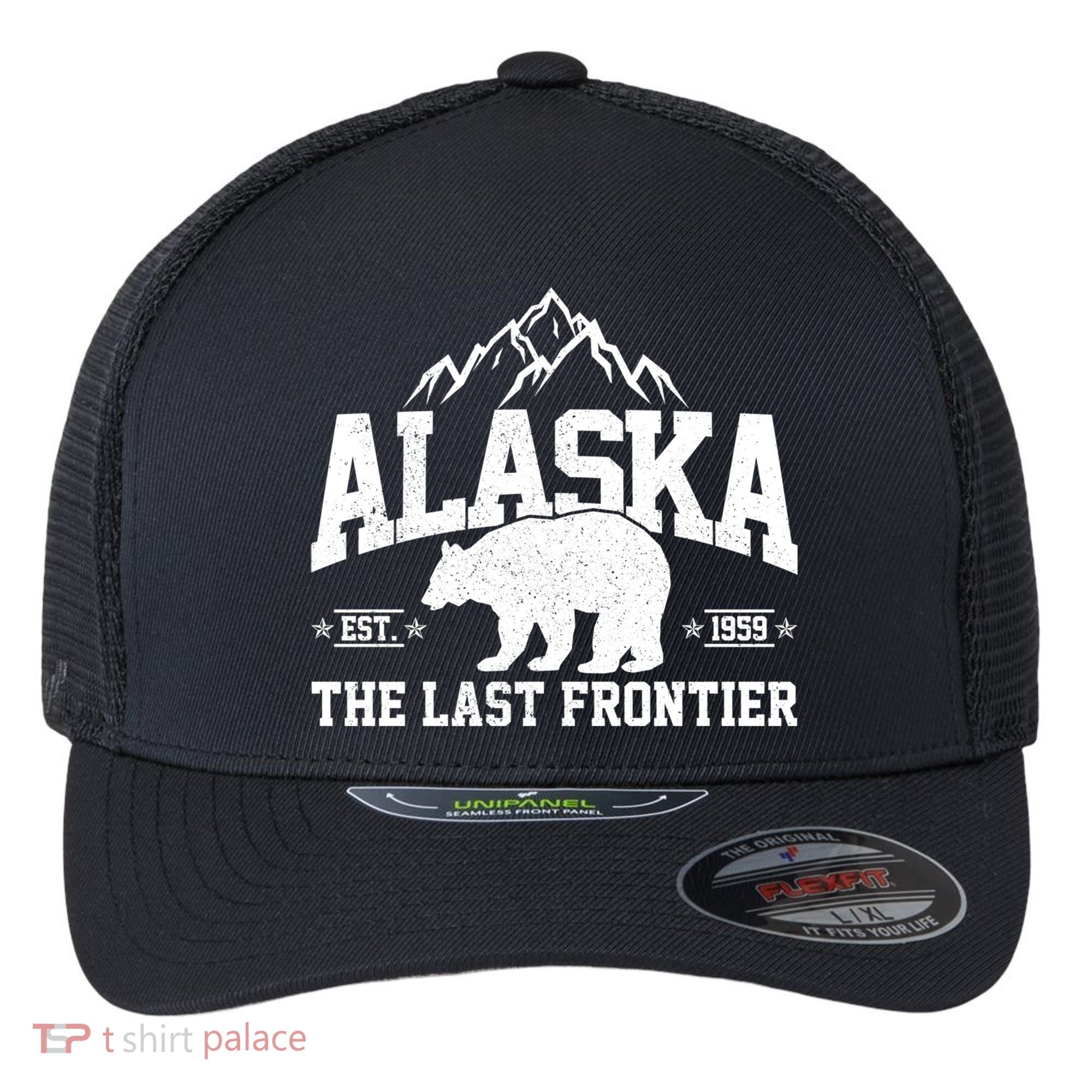 Alaska The Last Frontier EST 1959 Grizzly Bear Mountains Flexfit Unipanel Trucker Cap