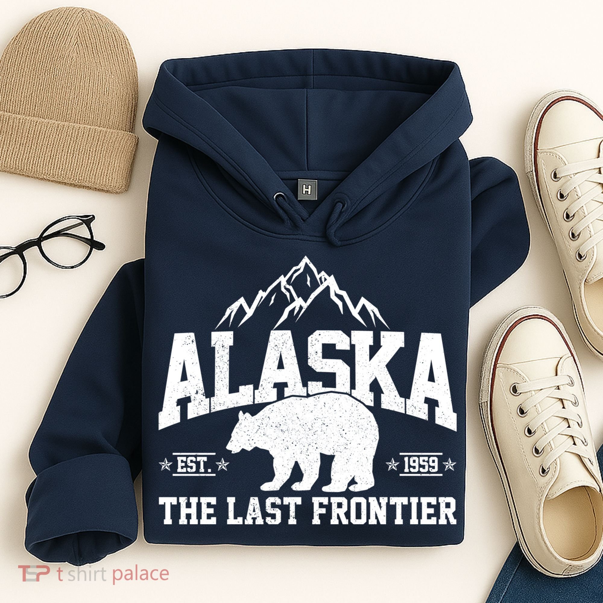 Alaska The Last Frontier EST 1959 Grizzly Bear Mountains Hoodie