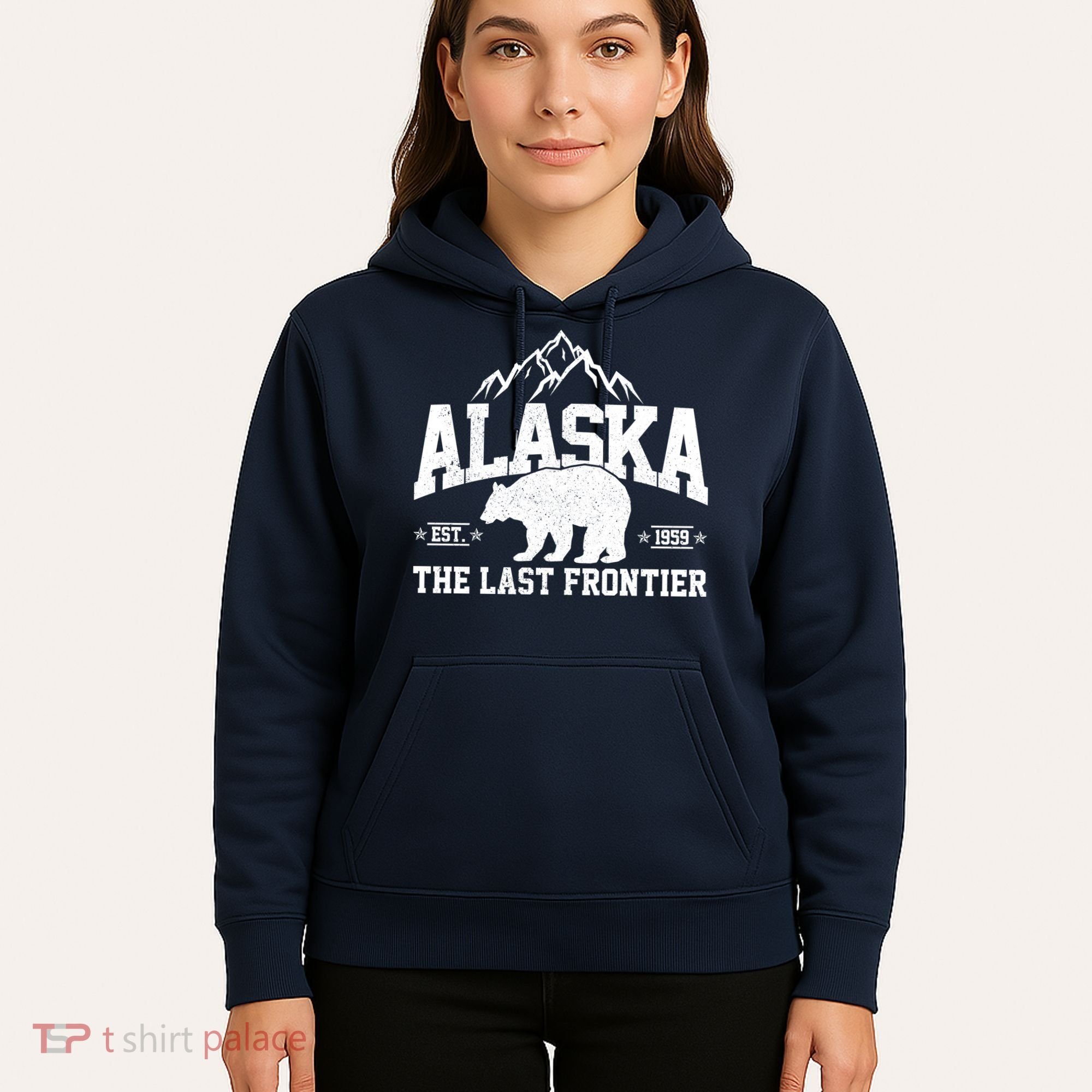 Alaska The Last Frontier EST 1959 Grizzly Bear Mountains Hoodie