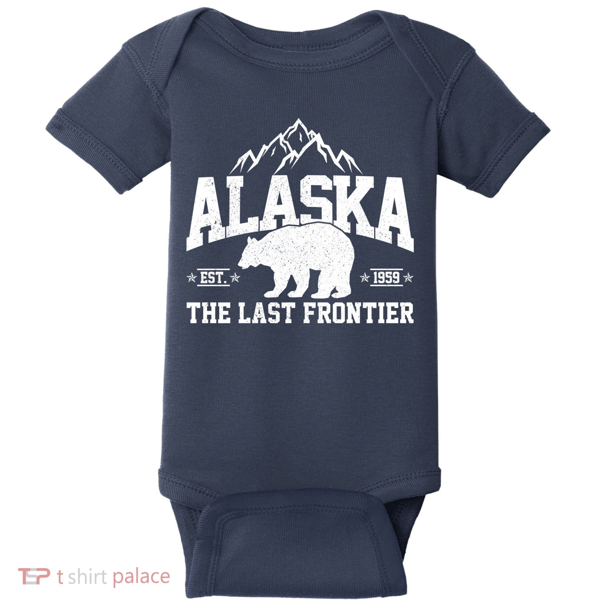Alaska The Last Frontier EST 1959 Grizzly Bear Mountains Baby Bodysuit
