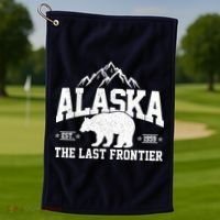 Alaska The Last Frontier EST 1959 Grizzly Bear Mountains Golf Towel thumb 1