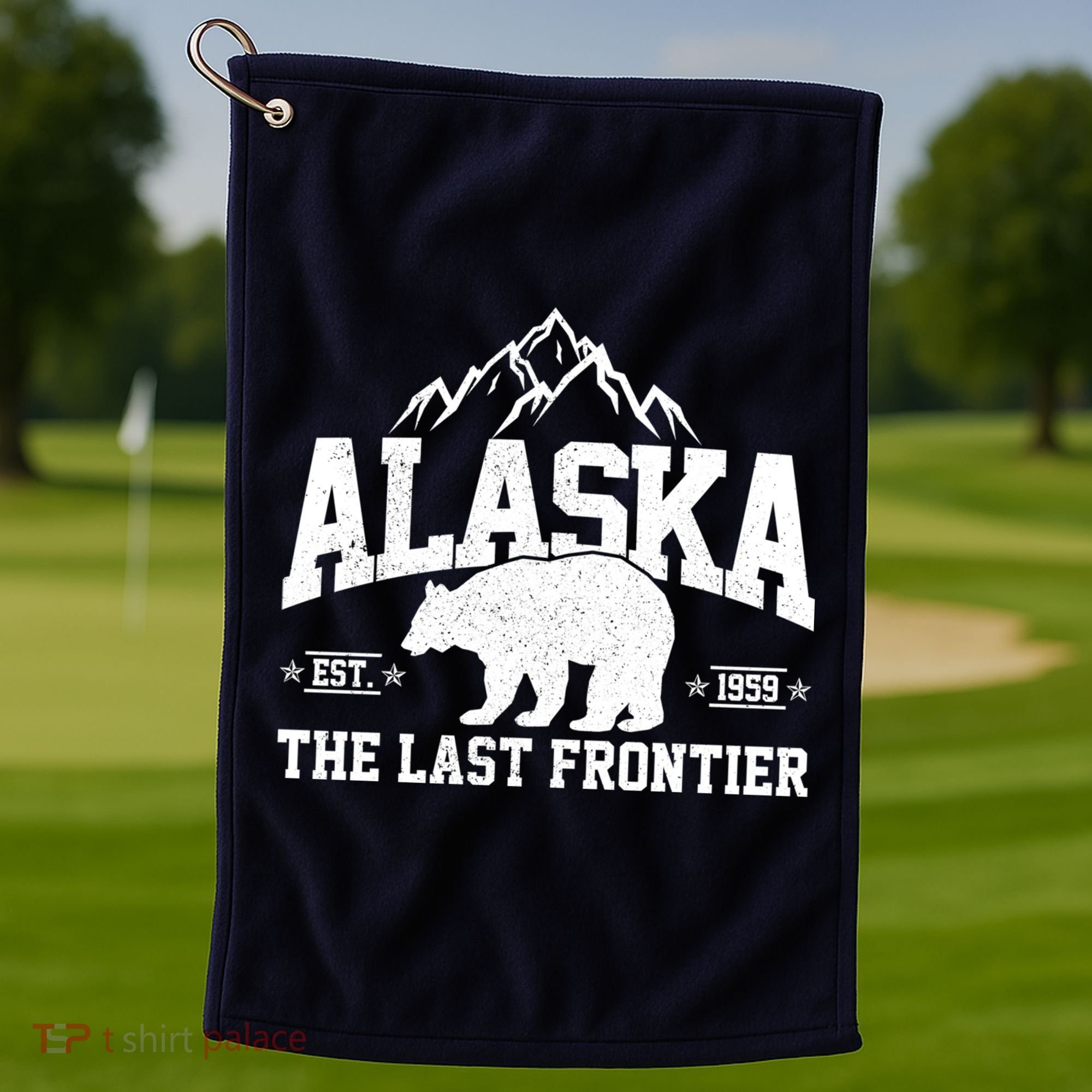 Alaska The Last Frontier EST 1959 Grizzly Bear Mountains Golf Towel