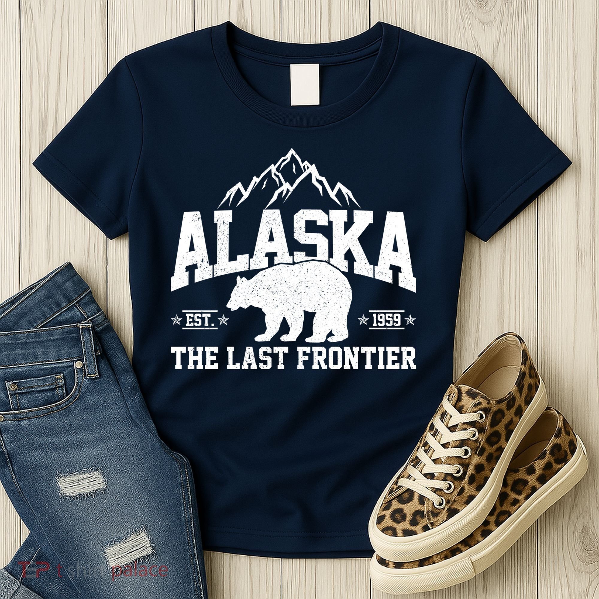 Alaska The Last Frontier EST 1959 Grizzly Bear Mountains Women's T-Shirt