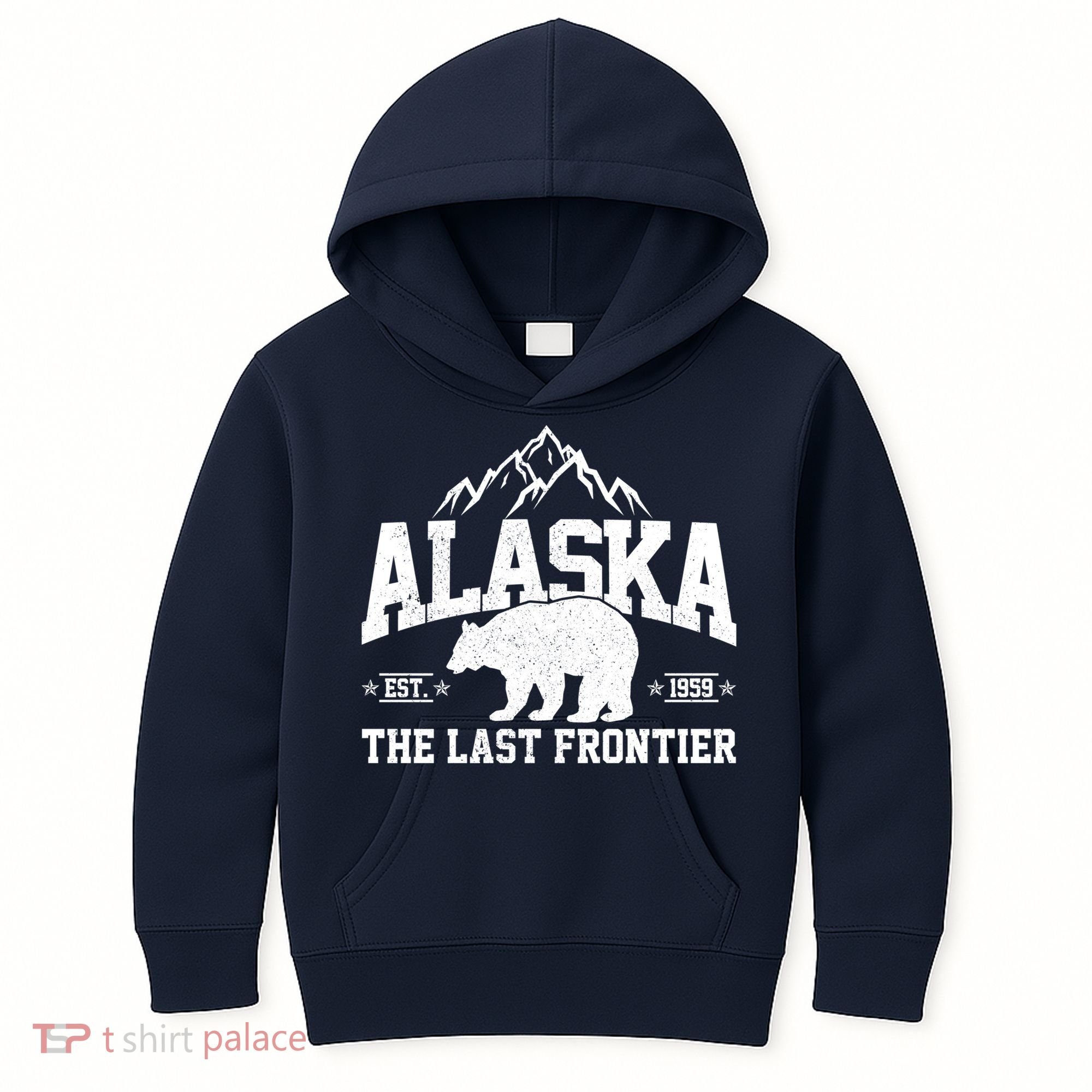 Alaska The Last Frontier EST 1959 Grizzly Bear Mountains Kids Hoodie