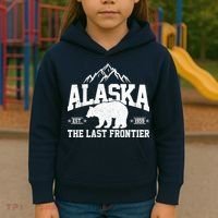 Alaska The Last Frontier EST 1959 Grizzly Bear Mountains Kids Hoodie thumb 3