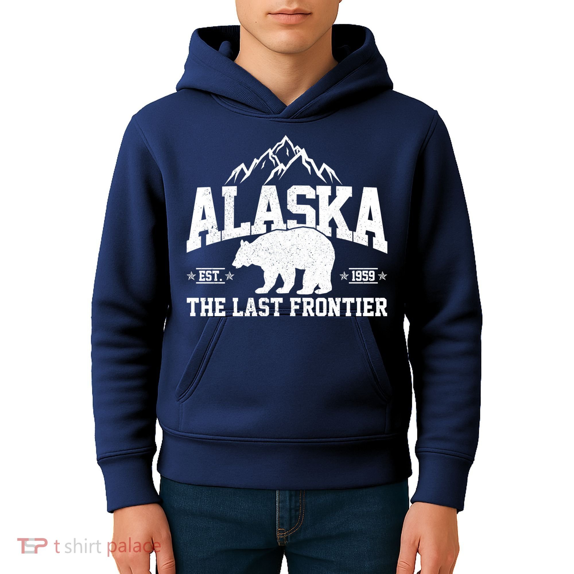Alaska The Last Frontier EST 1959 Grizzly Bear Mountains Kids Hoodie
