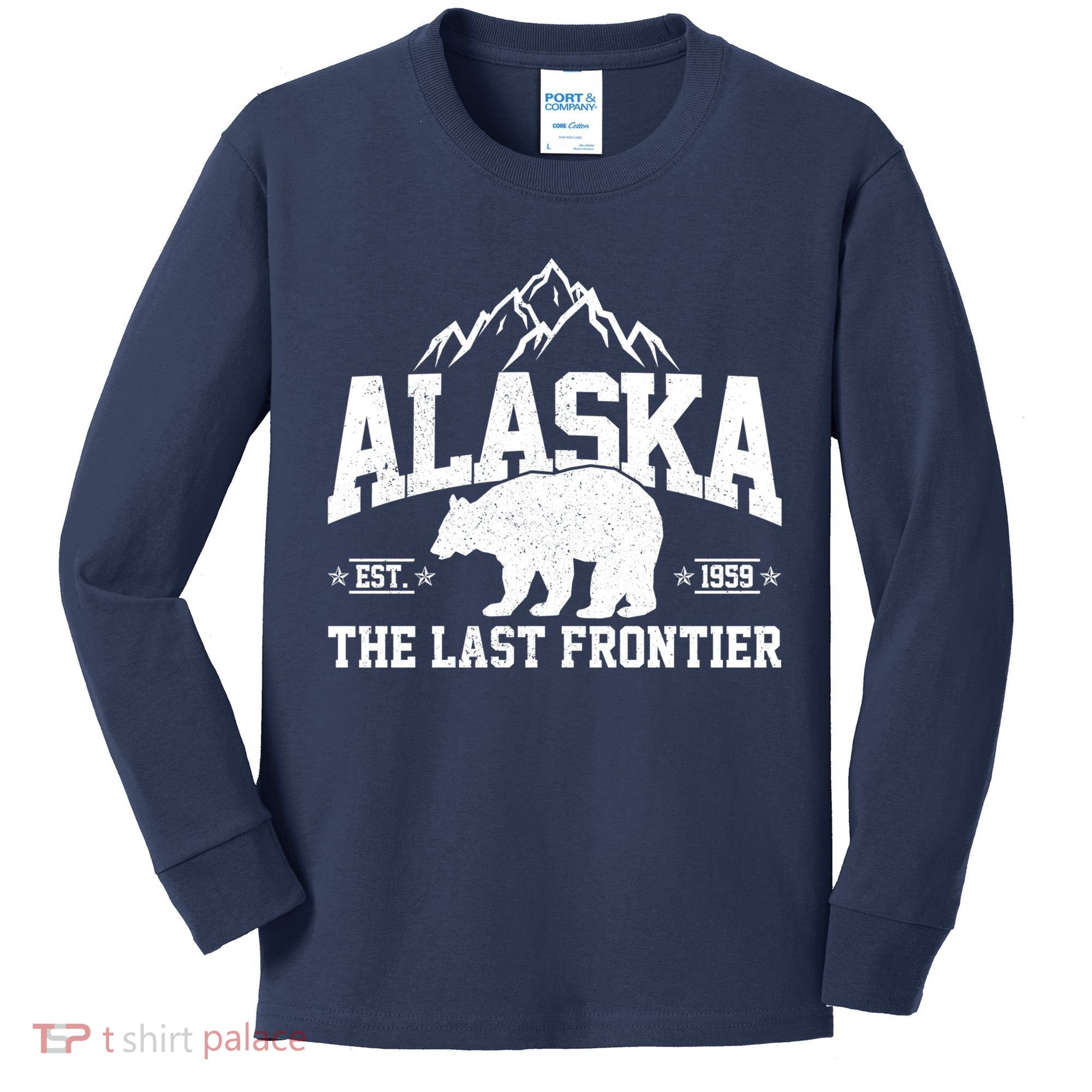 Alaska The Last Frontier EST 1959 Grizzly Bear Mountains Kids Long Sleeve Shirt