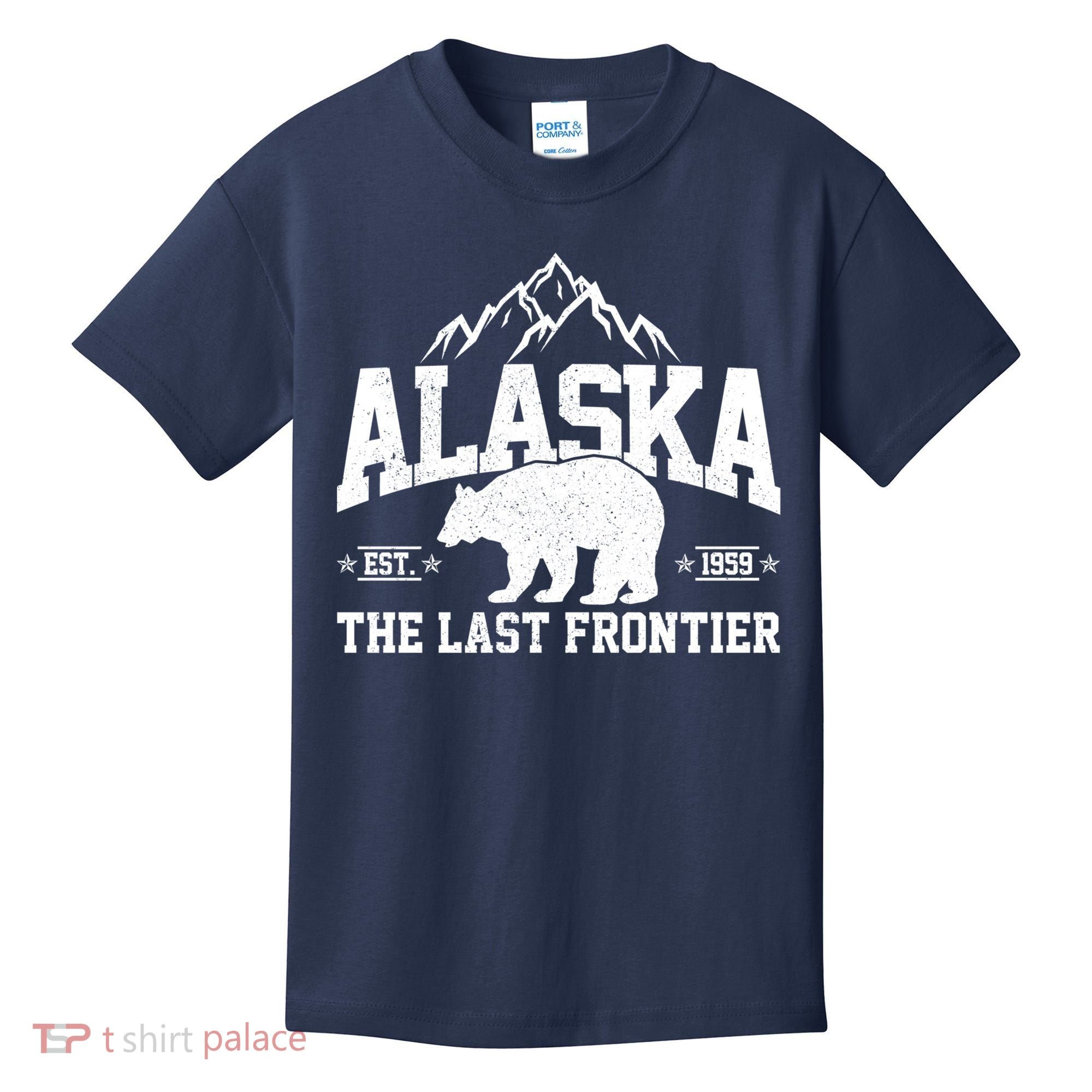 Alaska The Last Frontier EST 1959 Grizzly Bear Mountains Kids T-Shirt