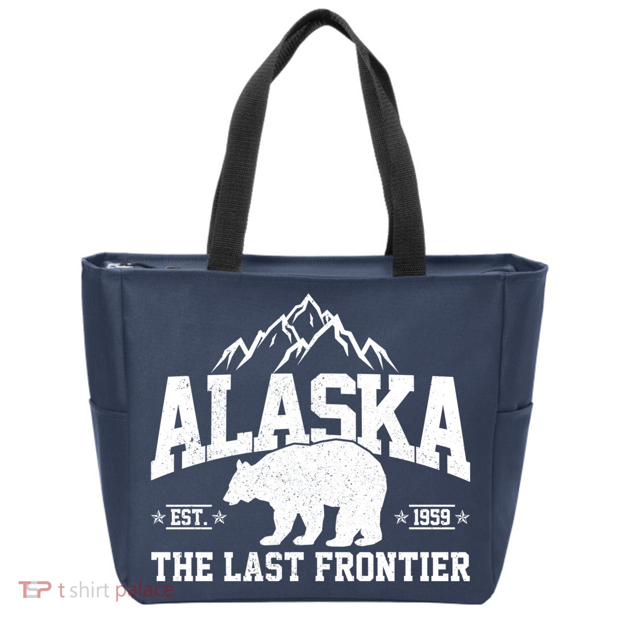 Alaska The Last Frontier EST 1959 Grizzly Bear Mountains Tote Bag