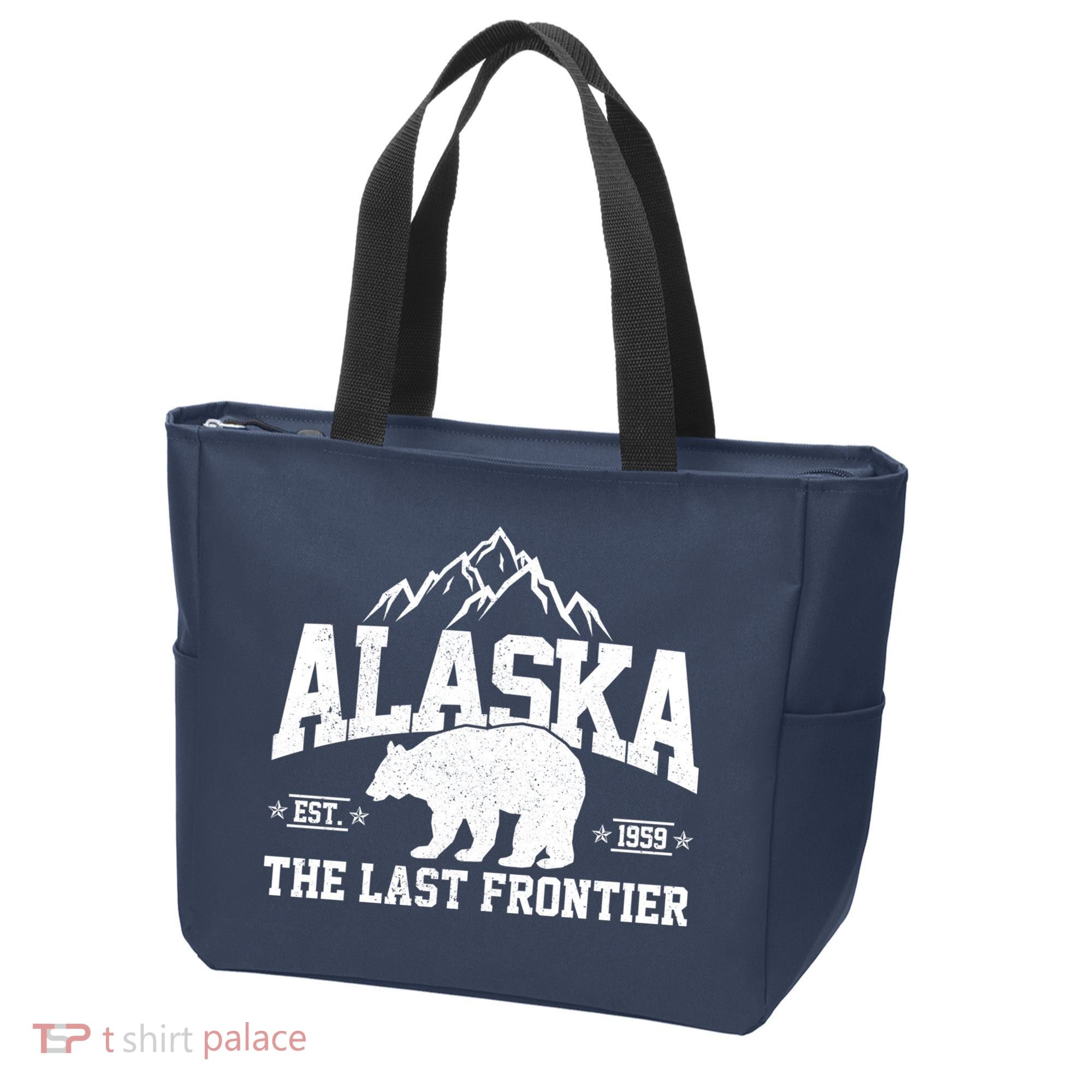 Alaska The Last Frontier EST 1959 Grizzly Bear Mountains Tote Bag