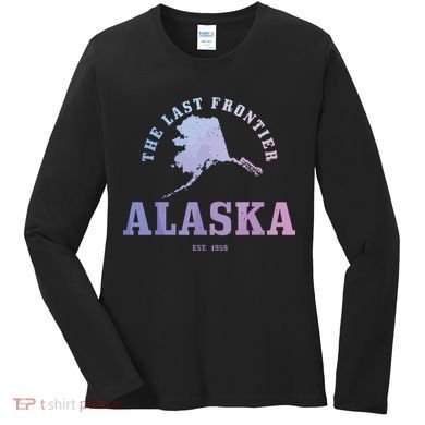 Alaska The Last Frontier State Map Est 1959 Vintage Women's Long Sleeve Shirt