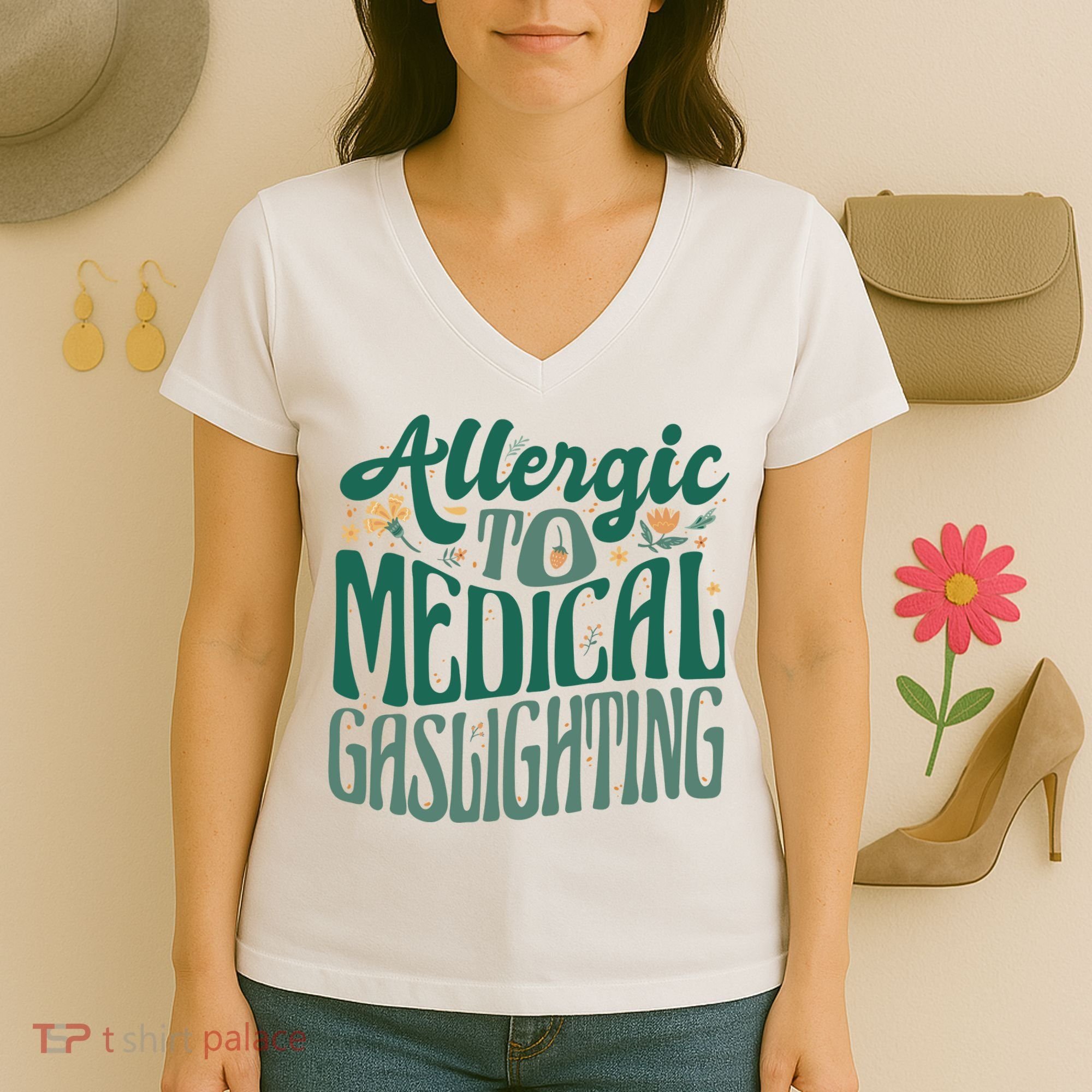 Allergic To Medical Gaslighting Funny Women's V-Neck T-Shirt