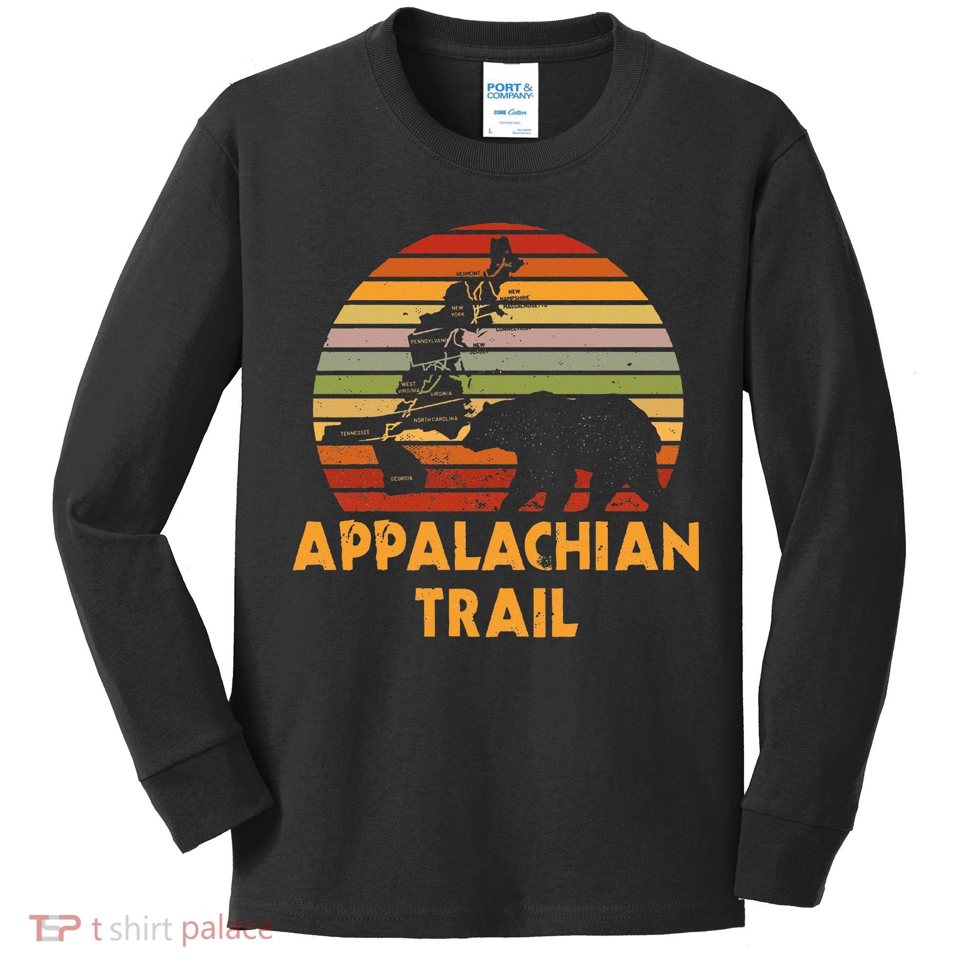 Appalachian Trail Map With Bear Kids Long Sleeve Shirt
