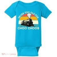 Adult Train Never Too Old For Choo Choos Retro Locomotive Baby Bodysuit thumb 0