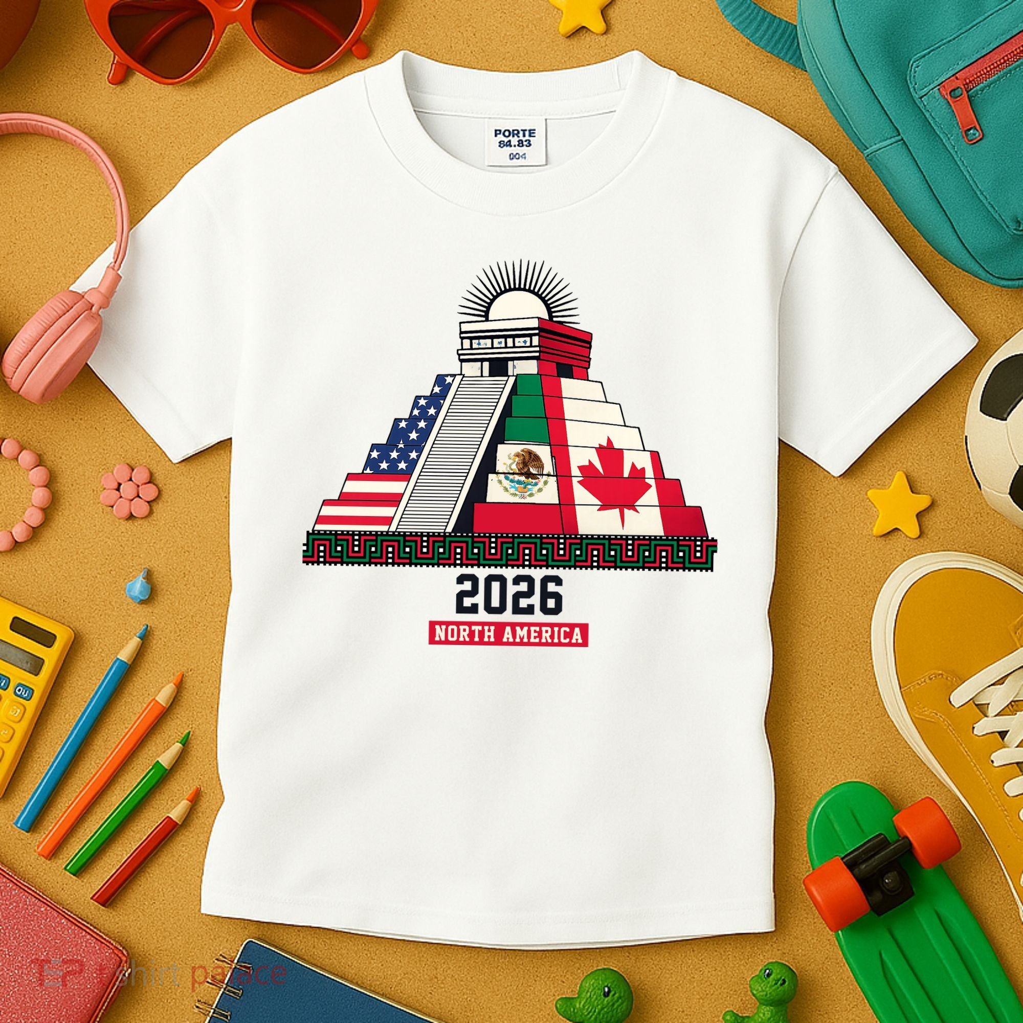 Aztec Temple North America Soccer 2026 Kids T-Shirt