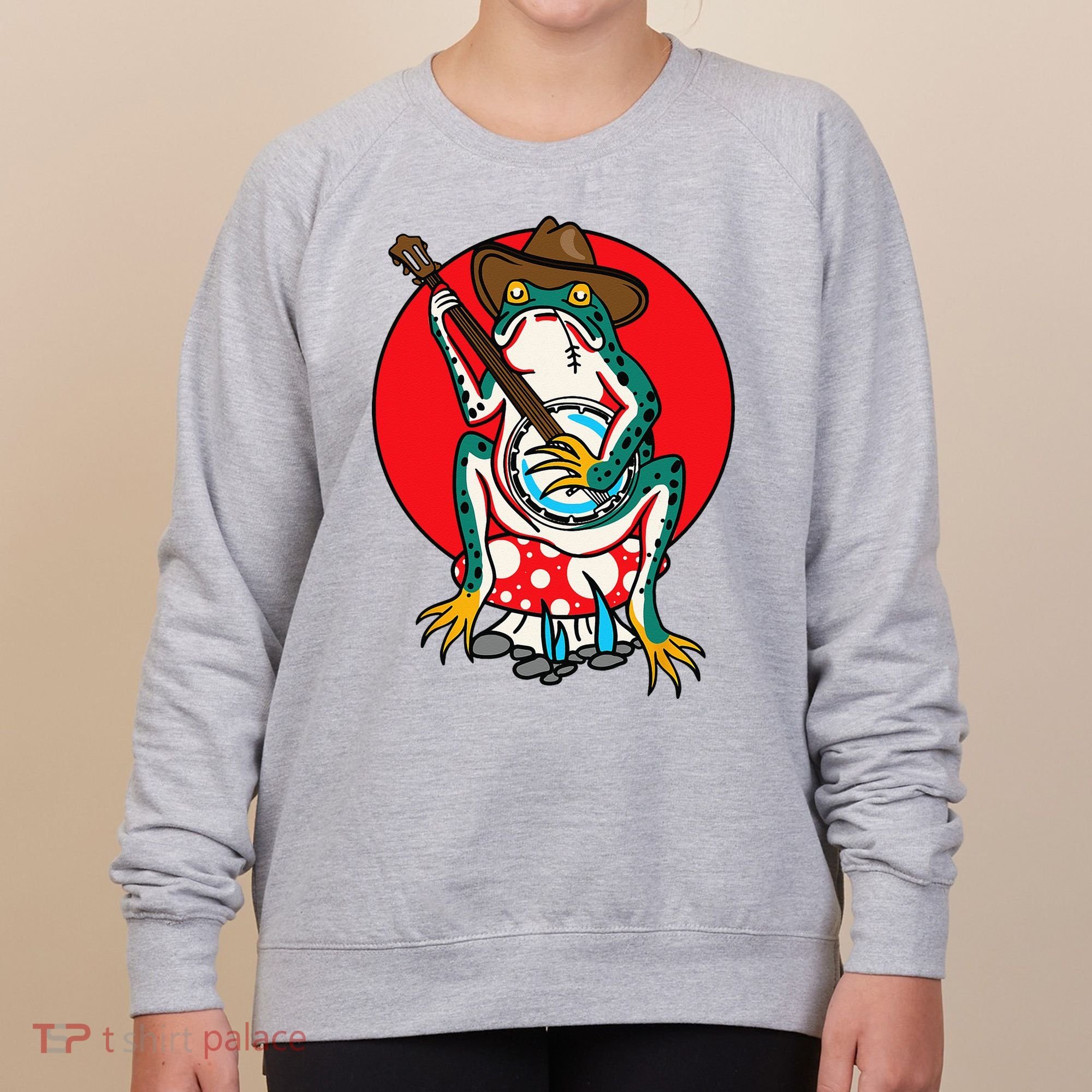 American Traditional Old School Tattoo Flash Frog Banjo Women's Sweatshirt