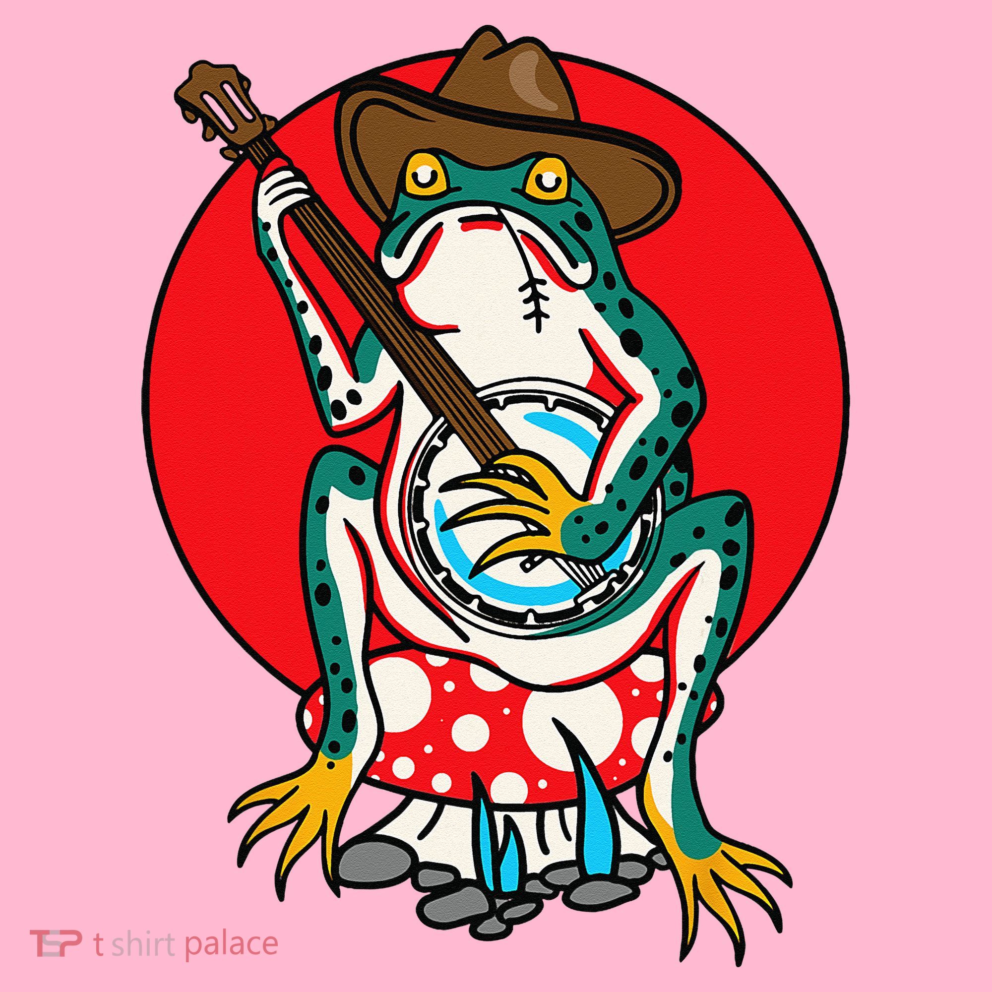 American Traditional Old School Tattoo Flash Frog Banjo Coaster