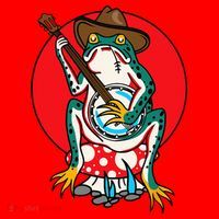 American Traditional Old School Tattoo Flash Frog Banjo Santa Hat thumb 1