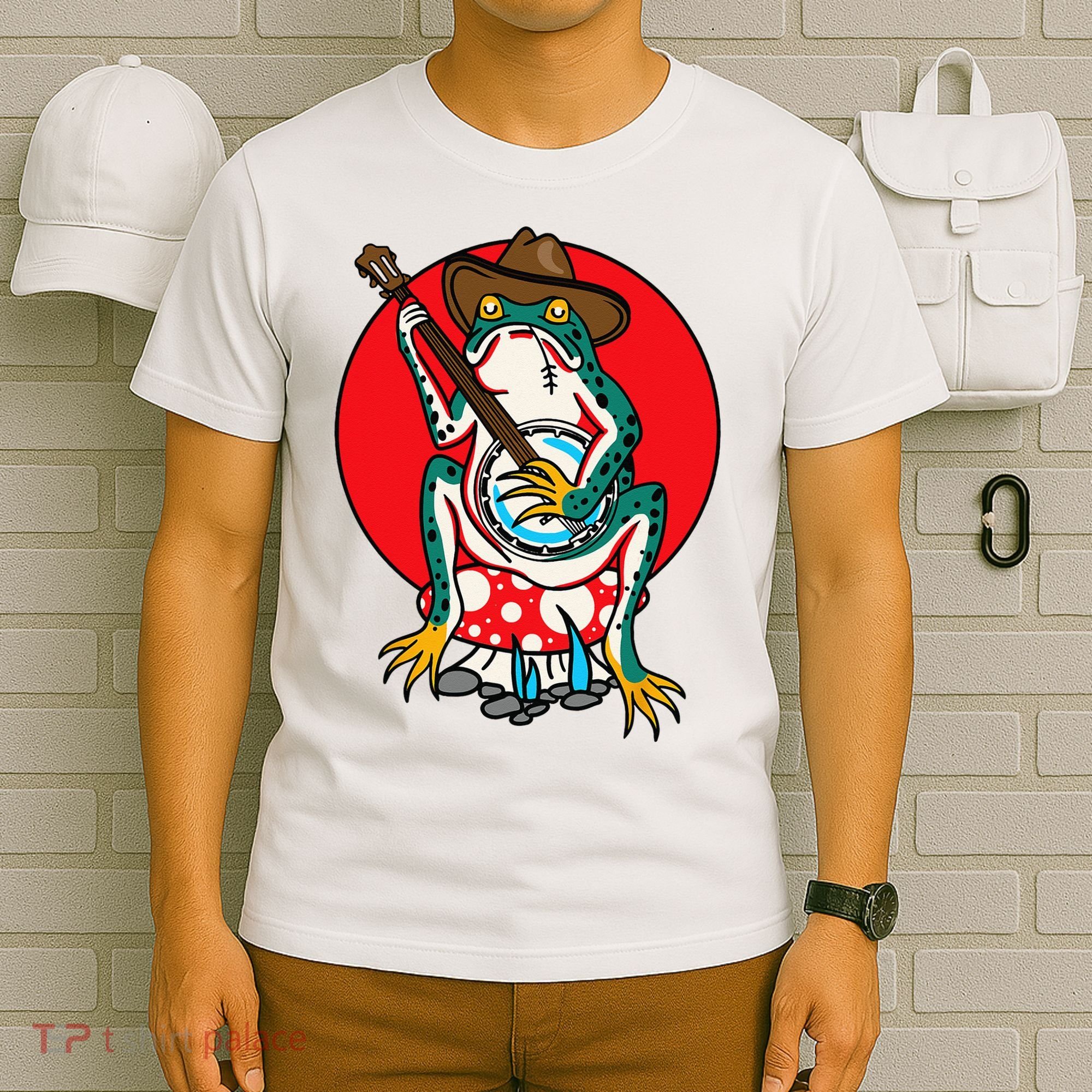 American Traditional Old School Tattoo Flash Frog Banjo T-Shirt