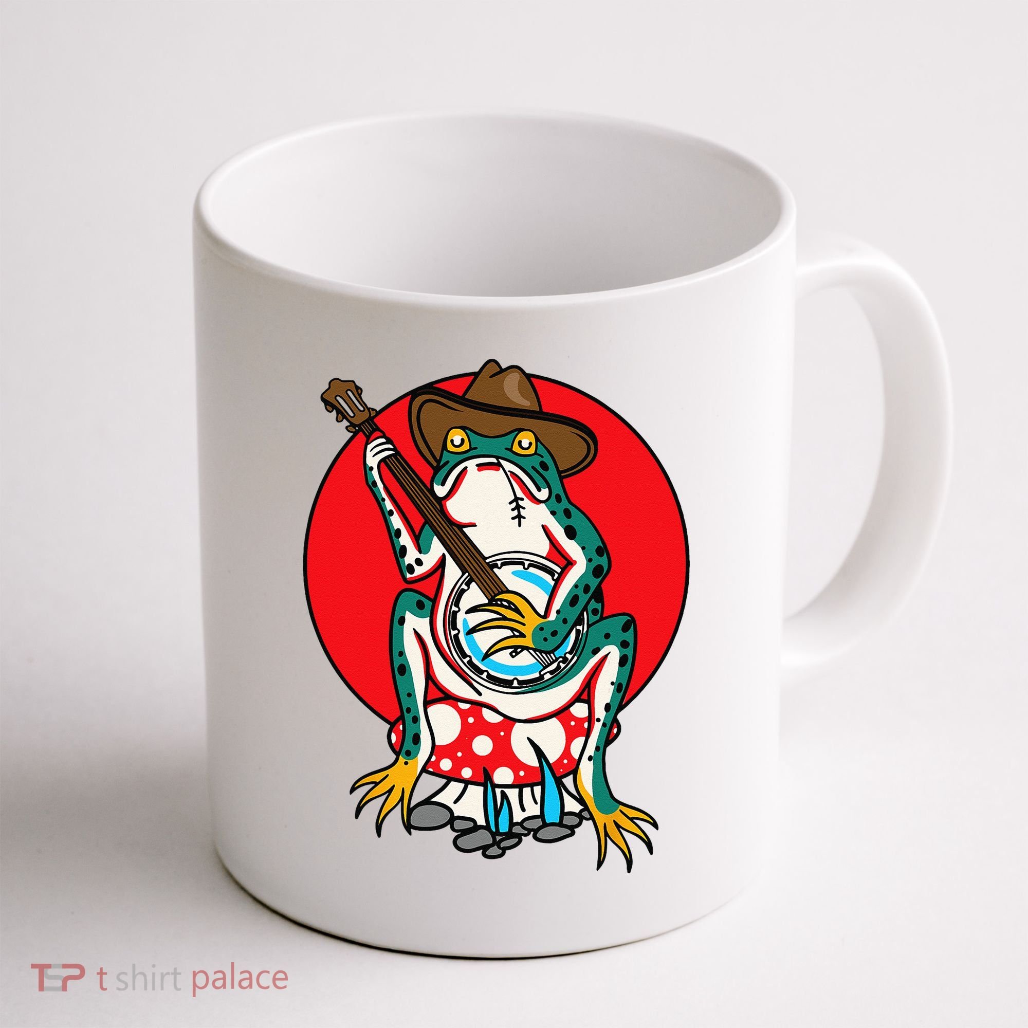 American Traditional Old School Tattoo Flash Frog Banjo Coffee Mug