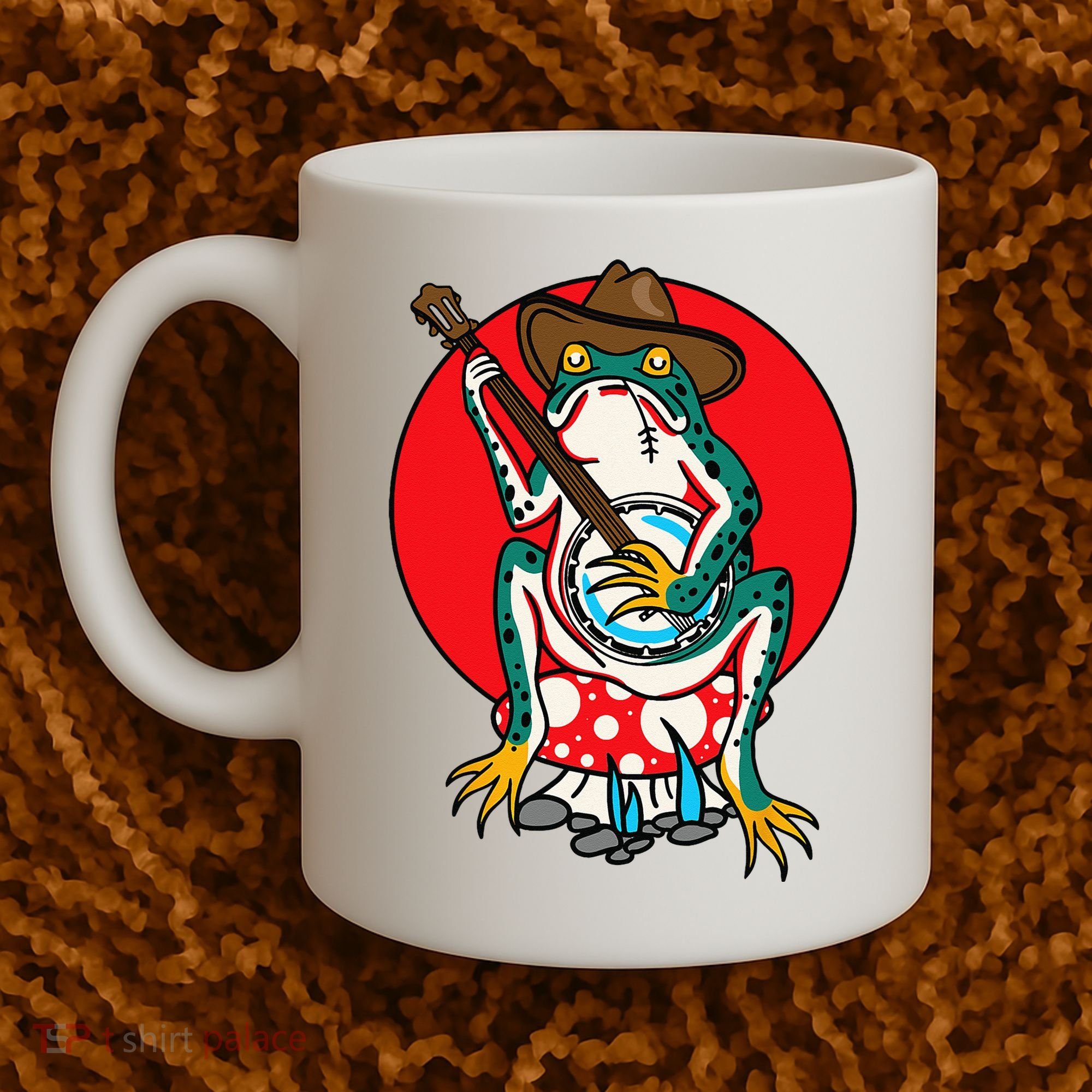 American Traditional Old School Tattoo Flash Frog Banjo Coffee Mug