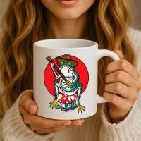 American Traditional Old School Tattoo Flash Frog Banjo Coffee Mug thumb 3