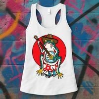 American Traditional Old School Tattoo Flash Frog Banjo Women's Tank Top thumb 3
