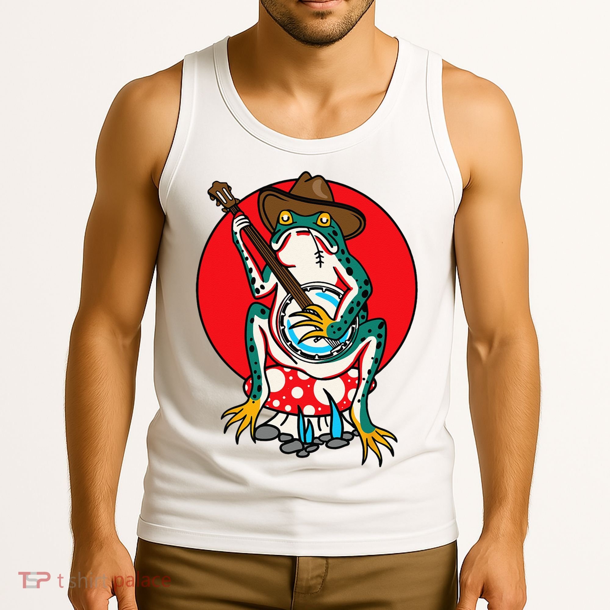 American Traditional Old School Tattoo Flash Frog Banjo Tank Top