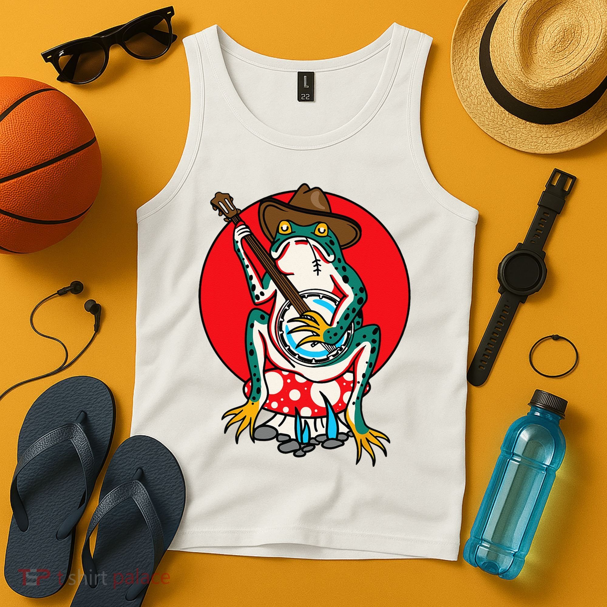 American Traditional Old School Tattoo Flash Frog Banjo Tank Top