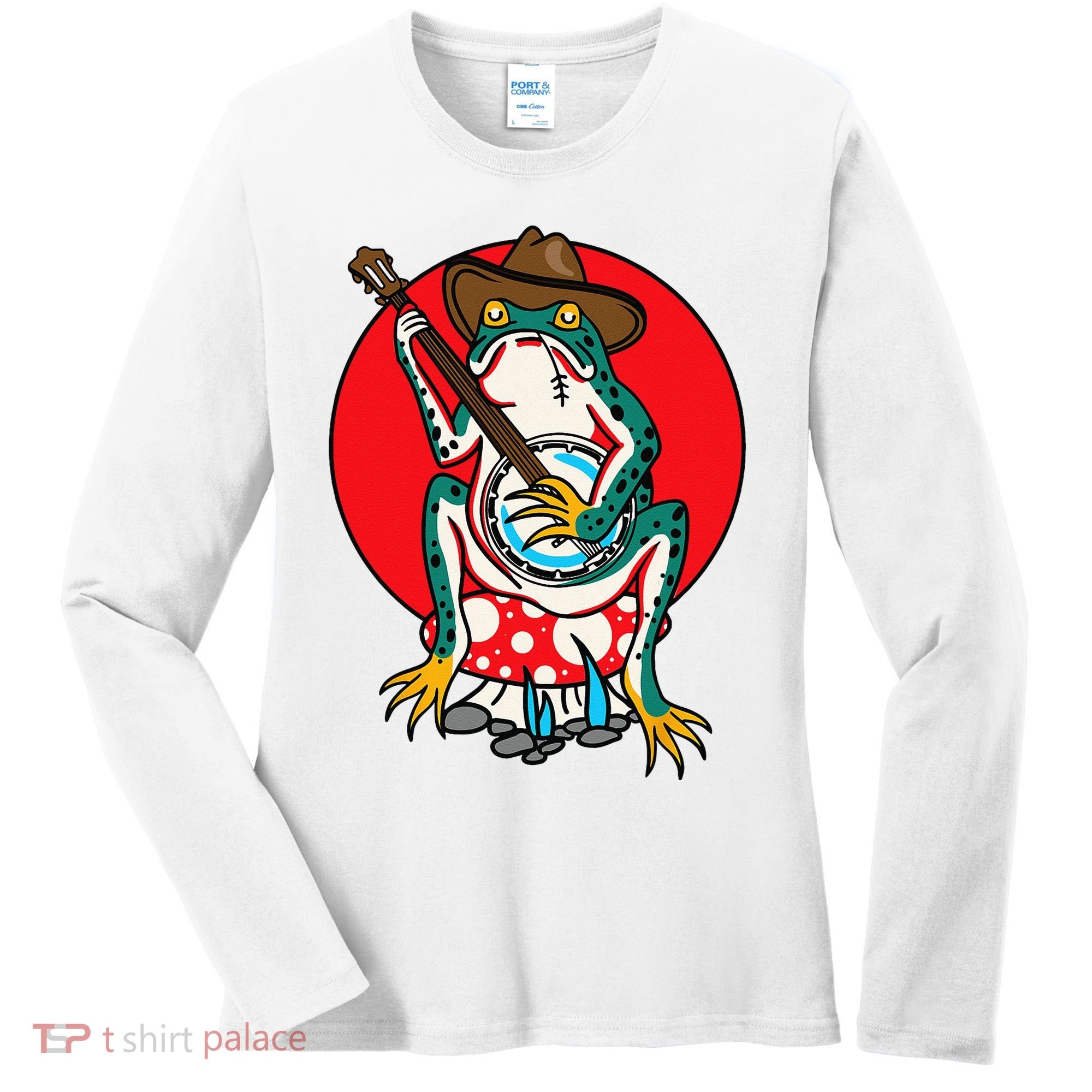 American Traditional Old School Tattoo Flash Frog Banjo Women's Long Sleeve Shirt