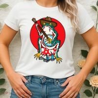 American Traditional Old School Tattoo Flash Frog Banjo Women's T-Shirt thumb 2